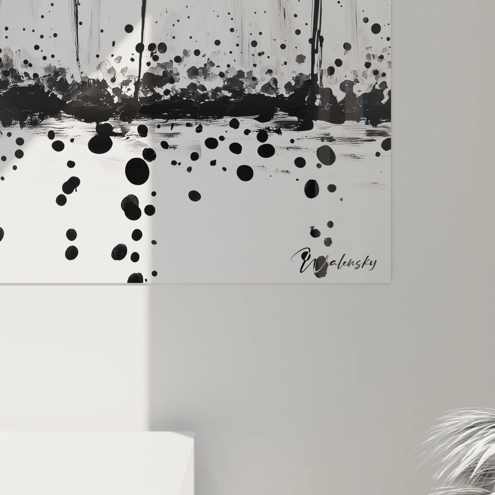 Tableau tacheté noir et blanc de Walensky, art moderne avec éclaboussures abstraites