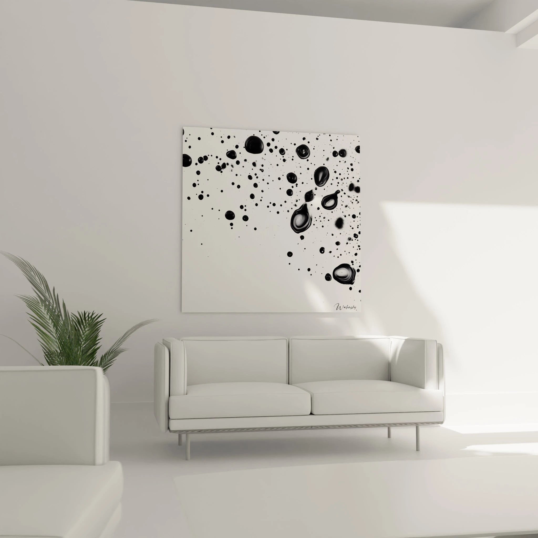 Tableau tacheté noir et blanc de Walensky, idéal pour la décoration moderne du salon