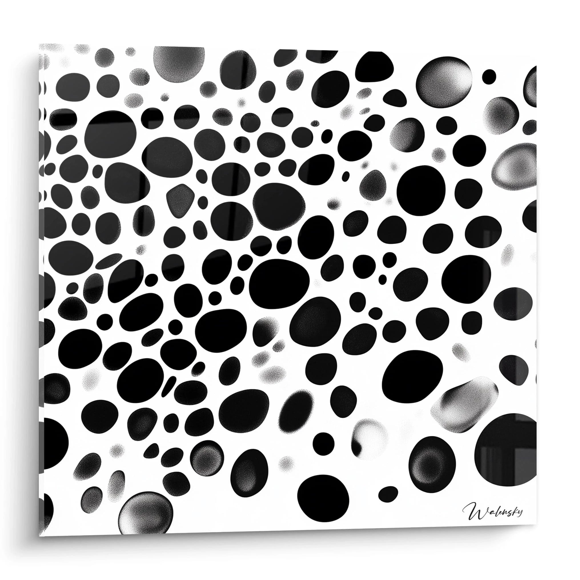 Tableau tacheté noir et blanc de Walensky avec des motifs organiques modernes et abstraits