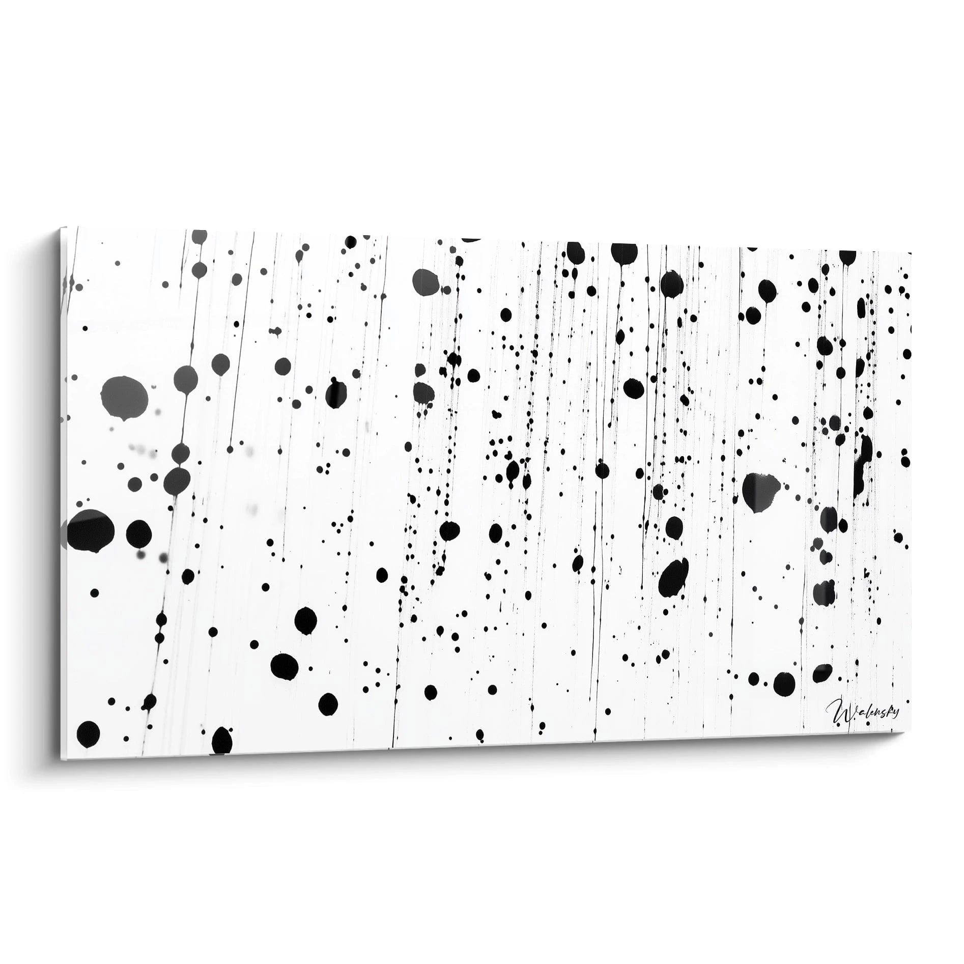 Tableau tacheté noir et blanc de Walensky avec des éclaboussures d'encre créatives sur fond blanc