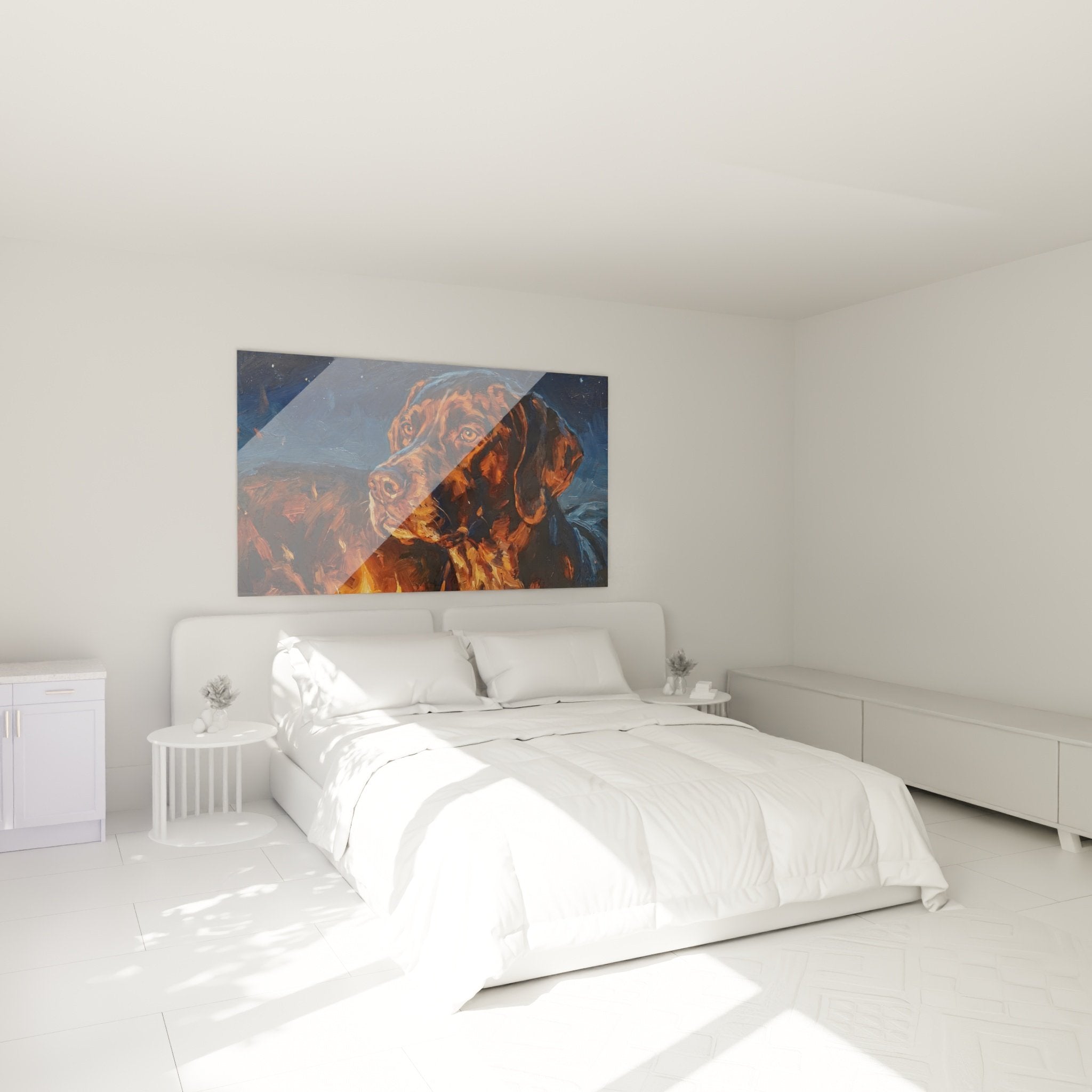 English Pointer dog painting warm colors bedroom decor intimate peaceful atmosphere