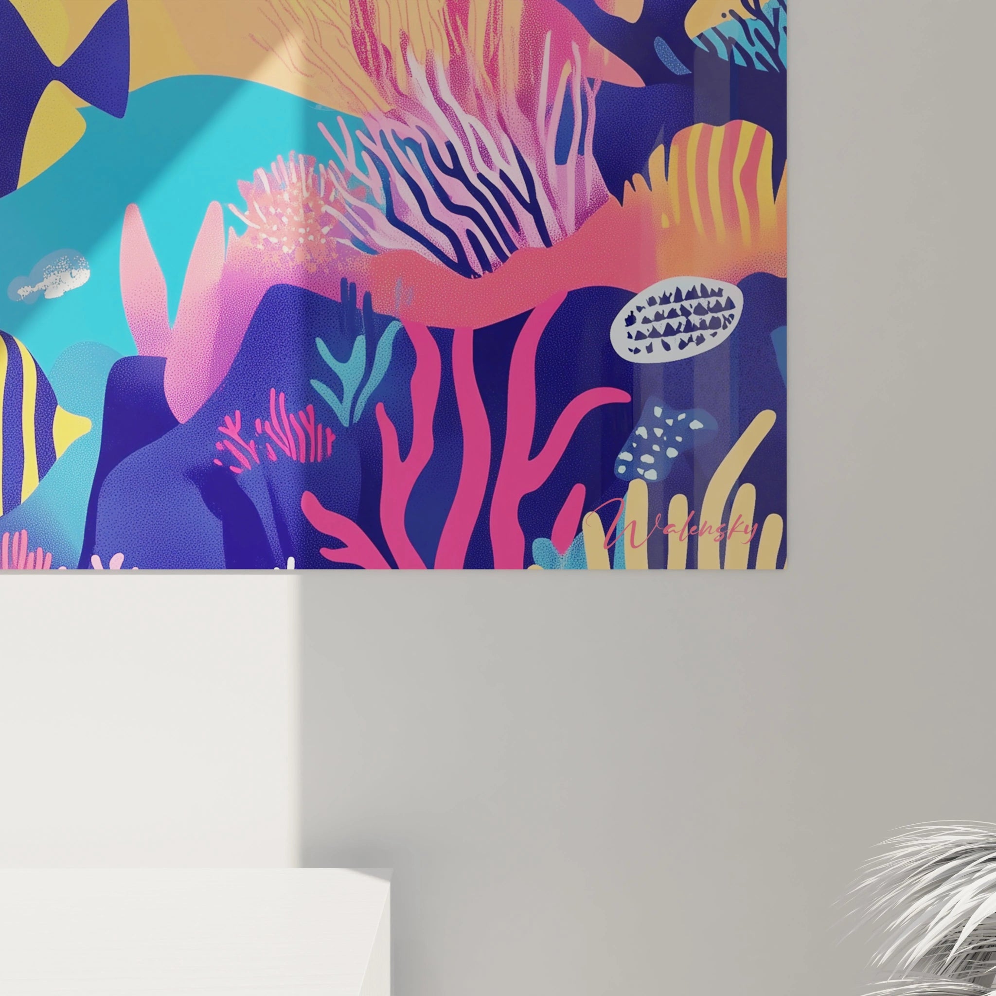 Tableau poisson ange coloré avec coraux tropicaux design Walensky accroché au mur