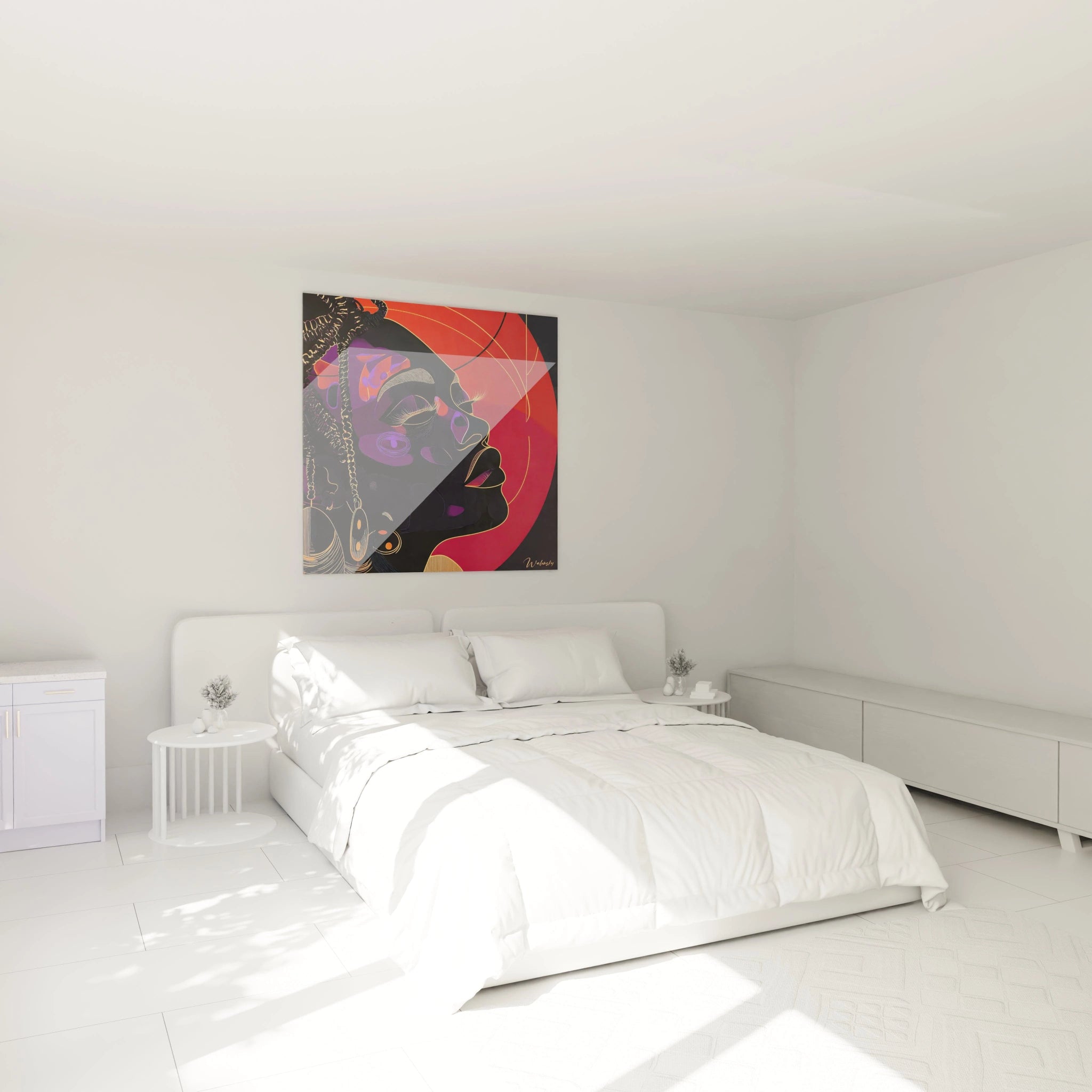 Tableau africain mural Walensky avec motif artistique de méduses bleues dans une chambre moderne