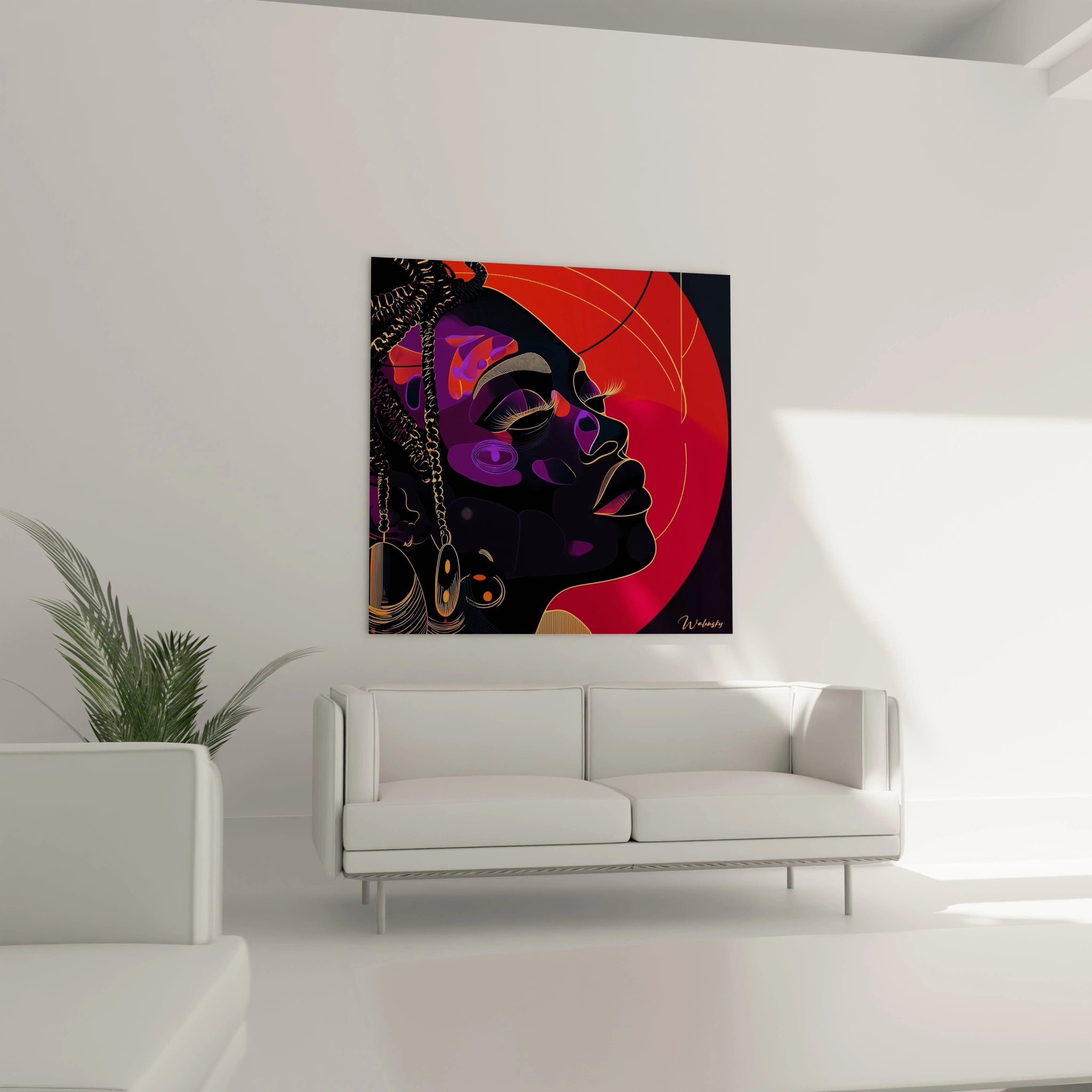 Tableau africain mural Walensky représentant des méduses bleues dans un salon moderne lumineux