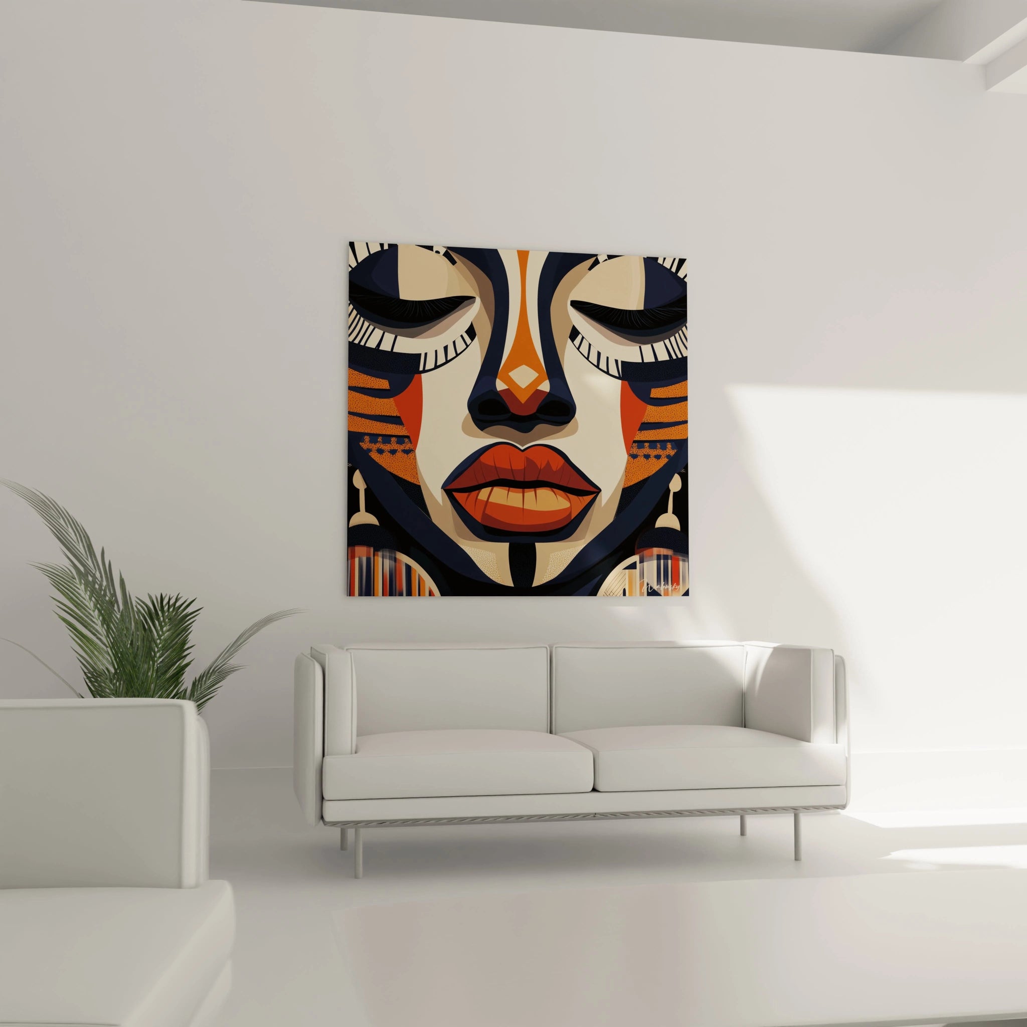 Tableau africain mural Walensky représentant deux loutres enlacées dans un style artistique beige et marron