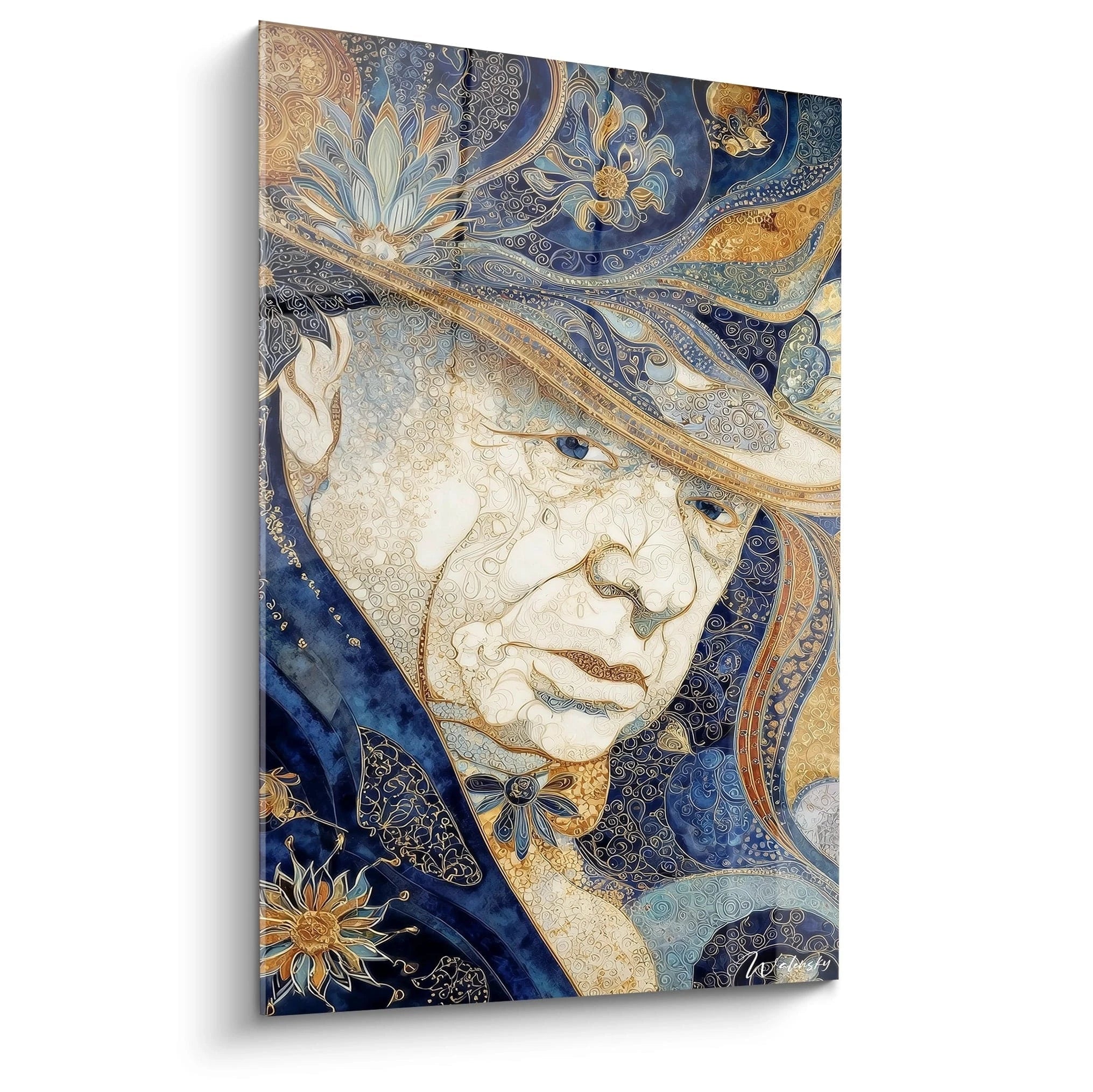 tableau portrait Winston Churchill style artistique bleu et or sur toile Walensky, décor mural élégant