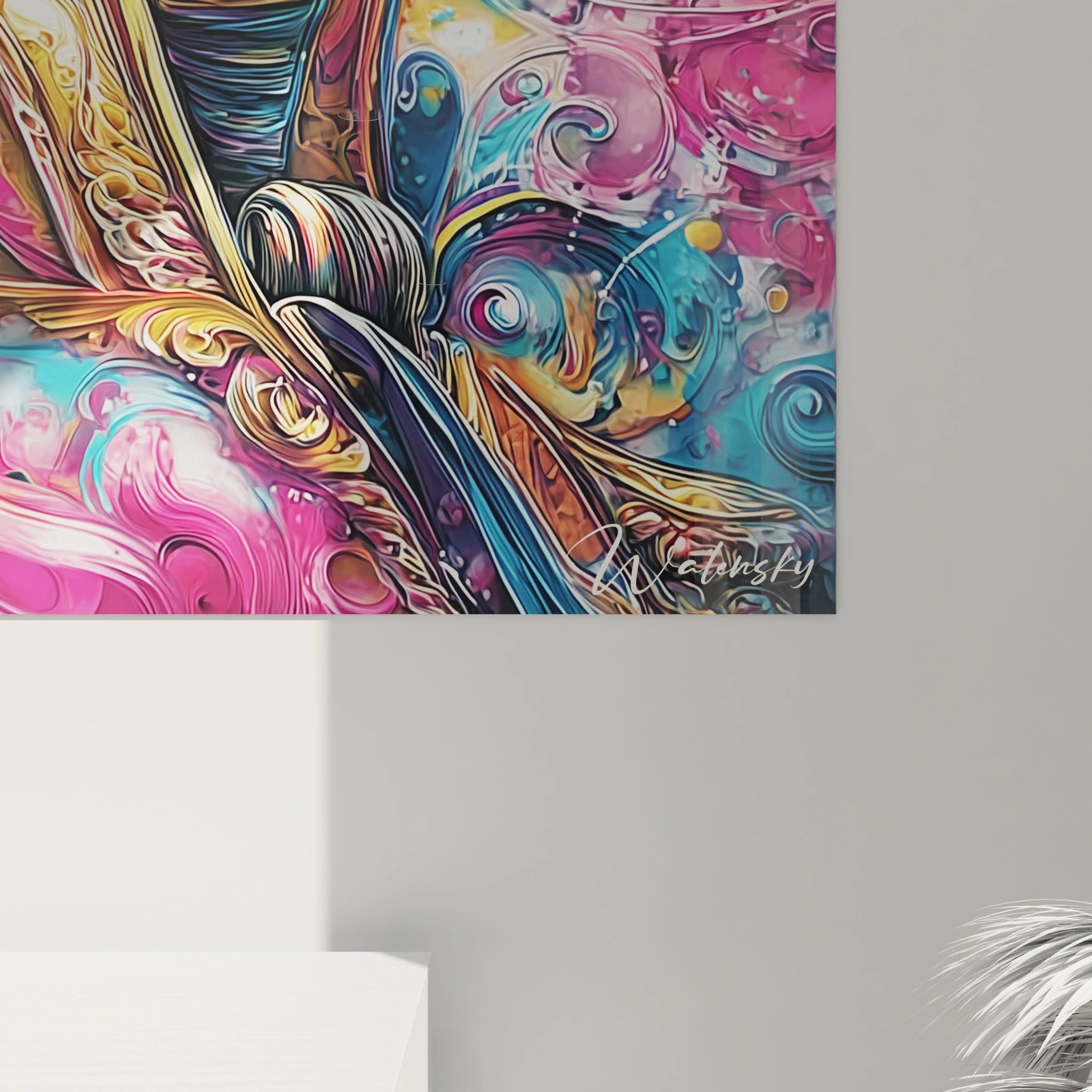 Tableau mural Walensky abstrait aux couleurs vives avec motifs tourbillonnants et details ornementaux tableau portrait Louis XVI