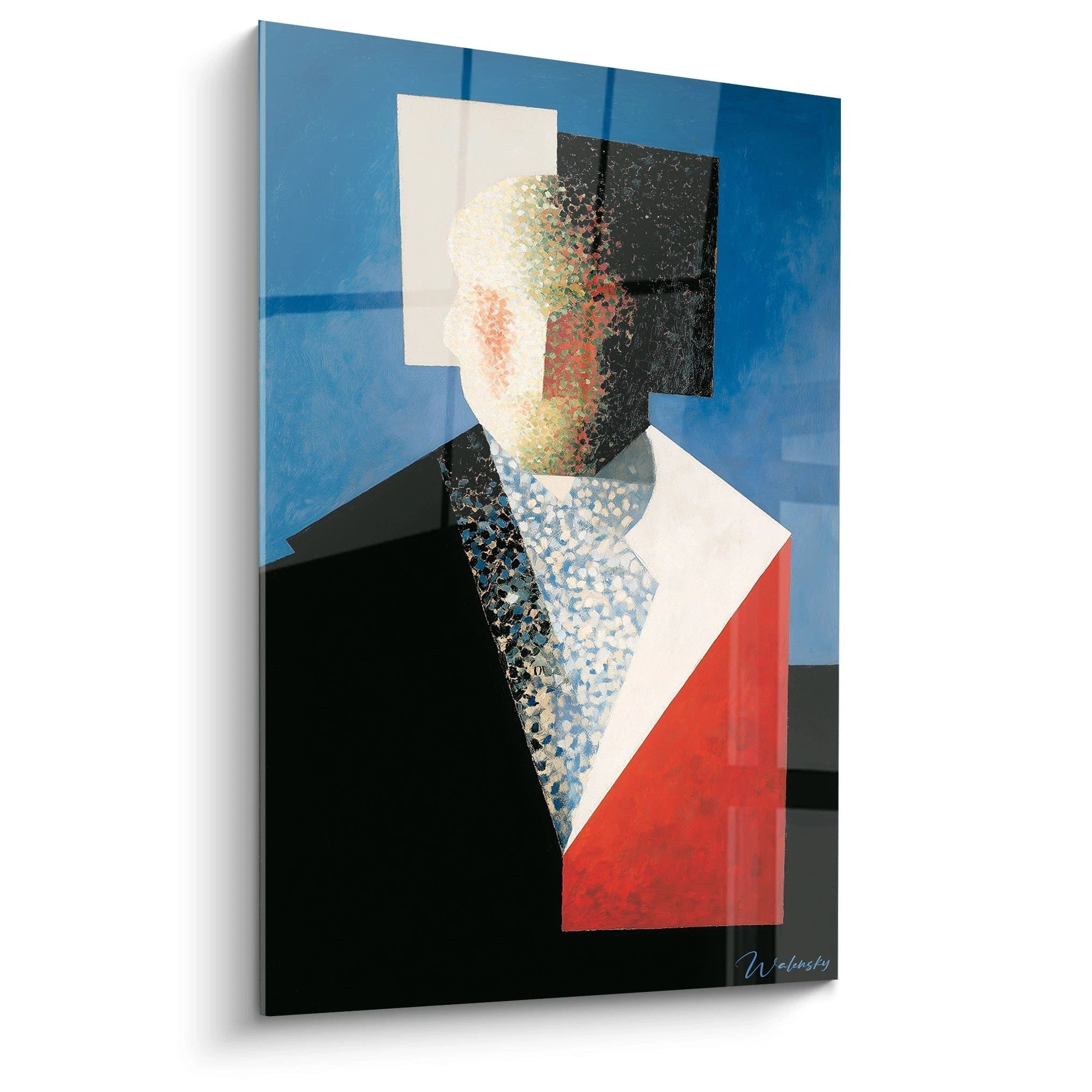 Tableau mural Walensky tableau constructivisme portrait abstrait en formes géométriques bleu rouge noir