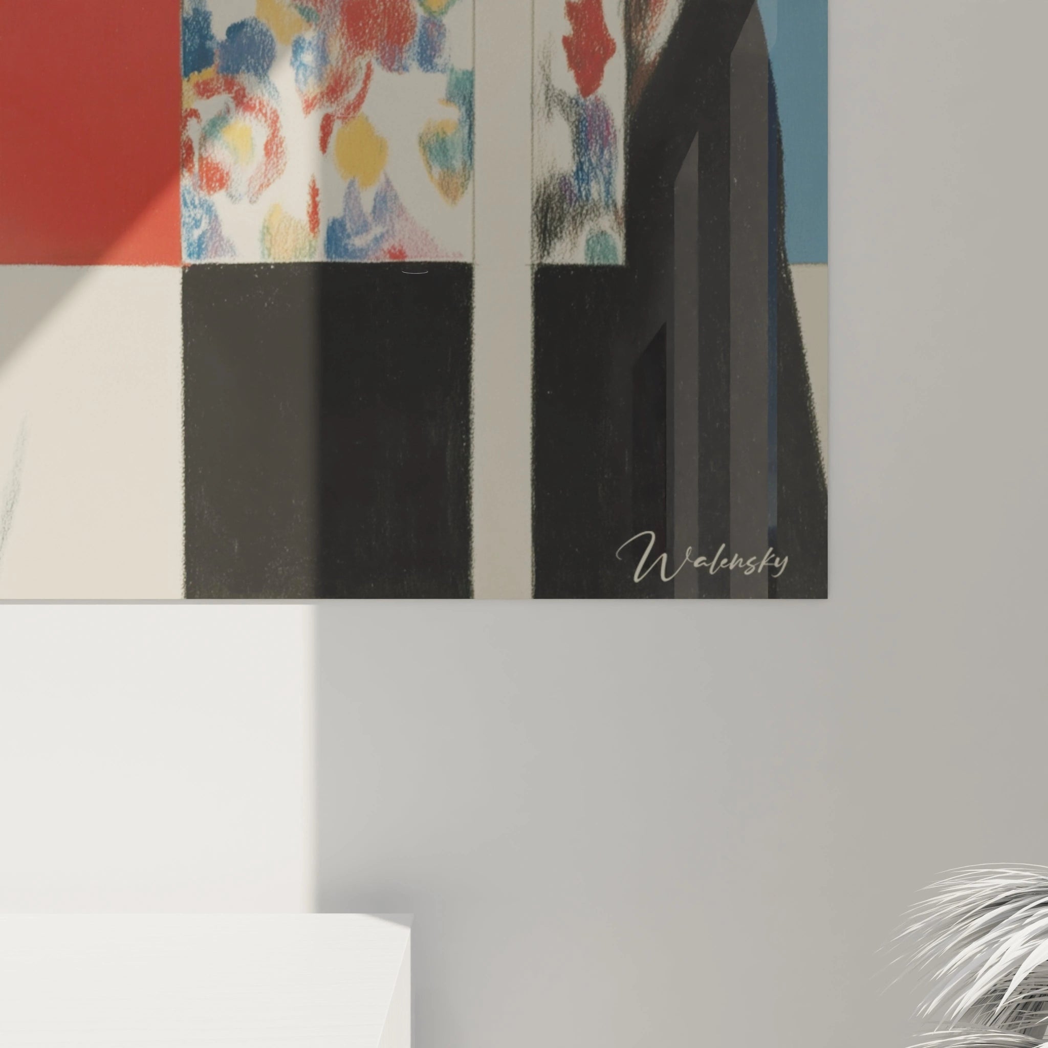 Tableau mural Walensky tableau architecture humaine constructivisme blocs geometriques couleurs rouge noir blanc motif floral