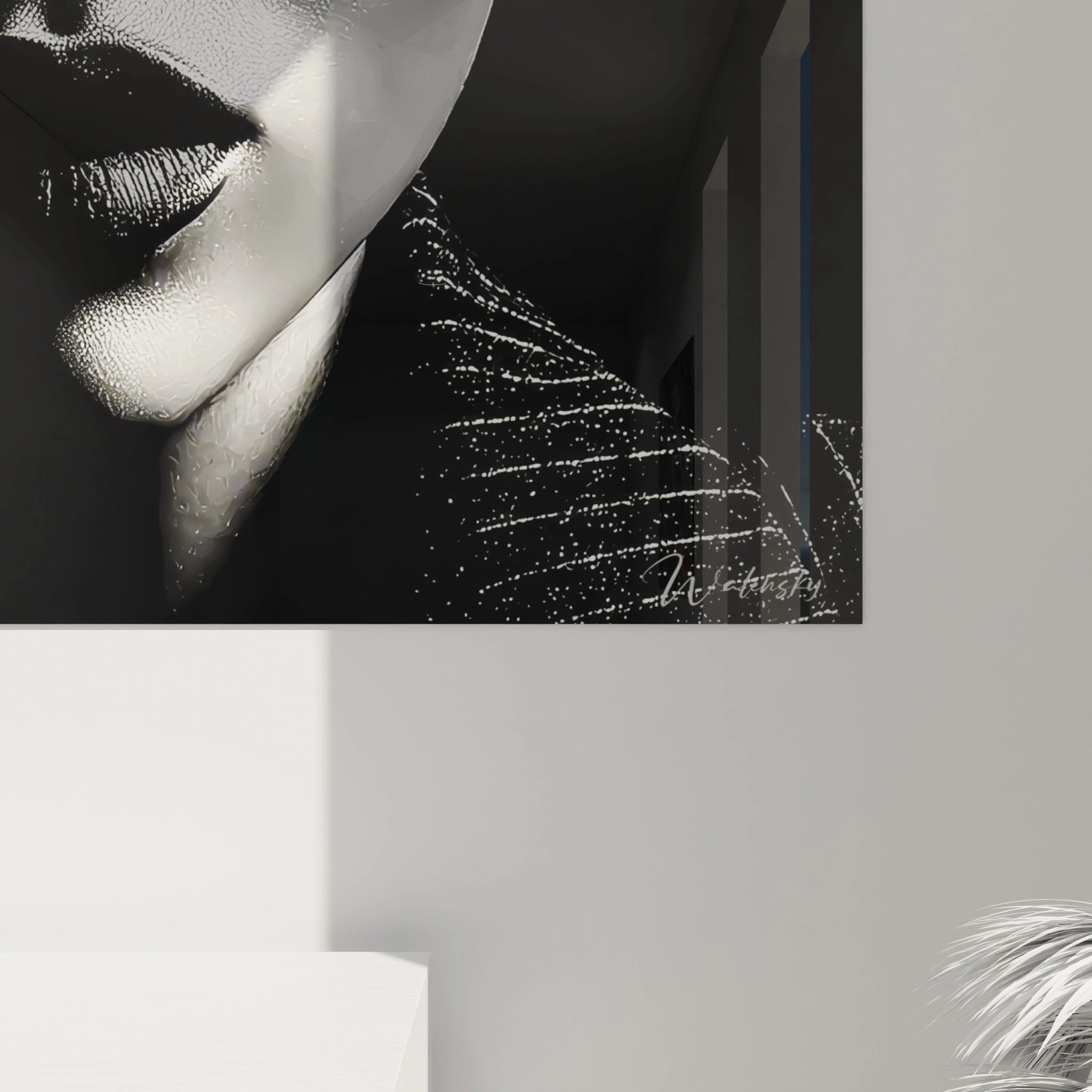 Tableau mural portrait noir et blanc de visage expressif avec des détails artistiques