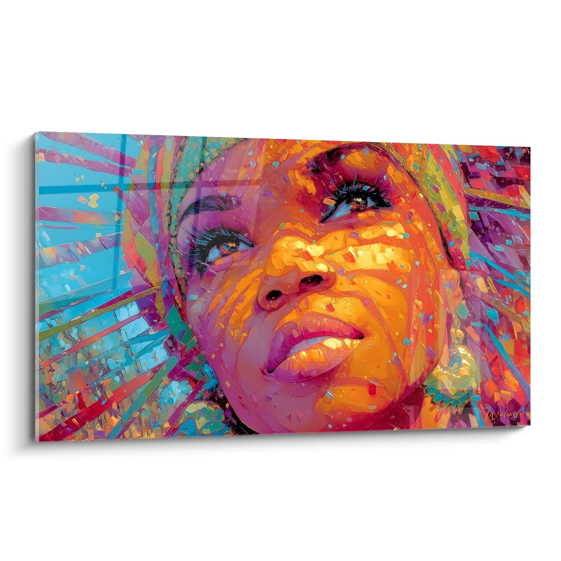 Tableau portrait femme africaine multicolore avec des couleurs vives et des motifs vibrants
