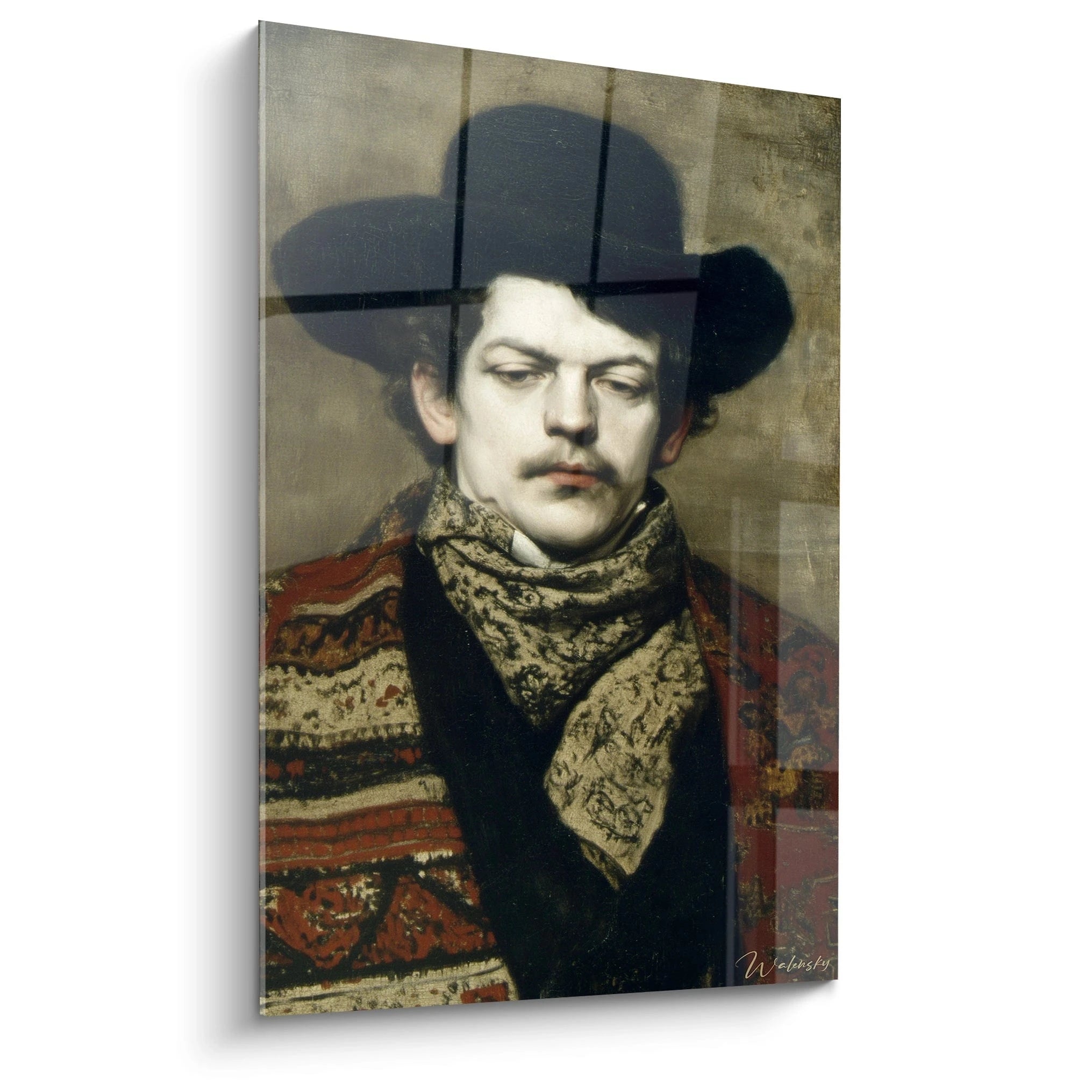 Walensky tableau portrait bourgeois romantique d un homme au chapeau et echarpe toile murale elegante pour salon