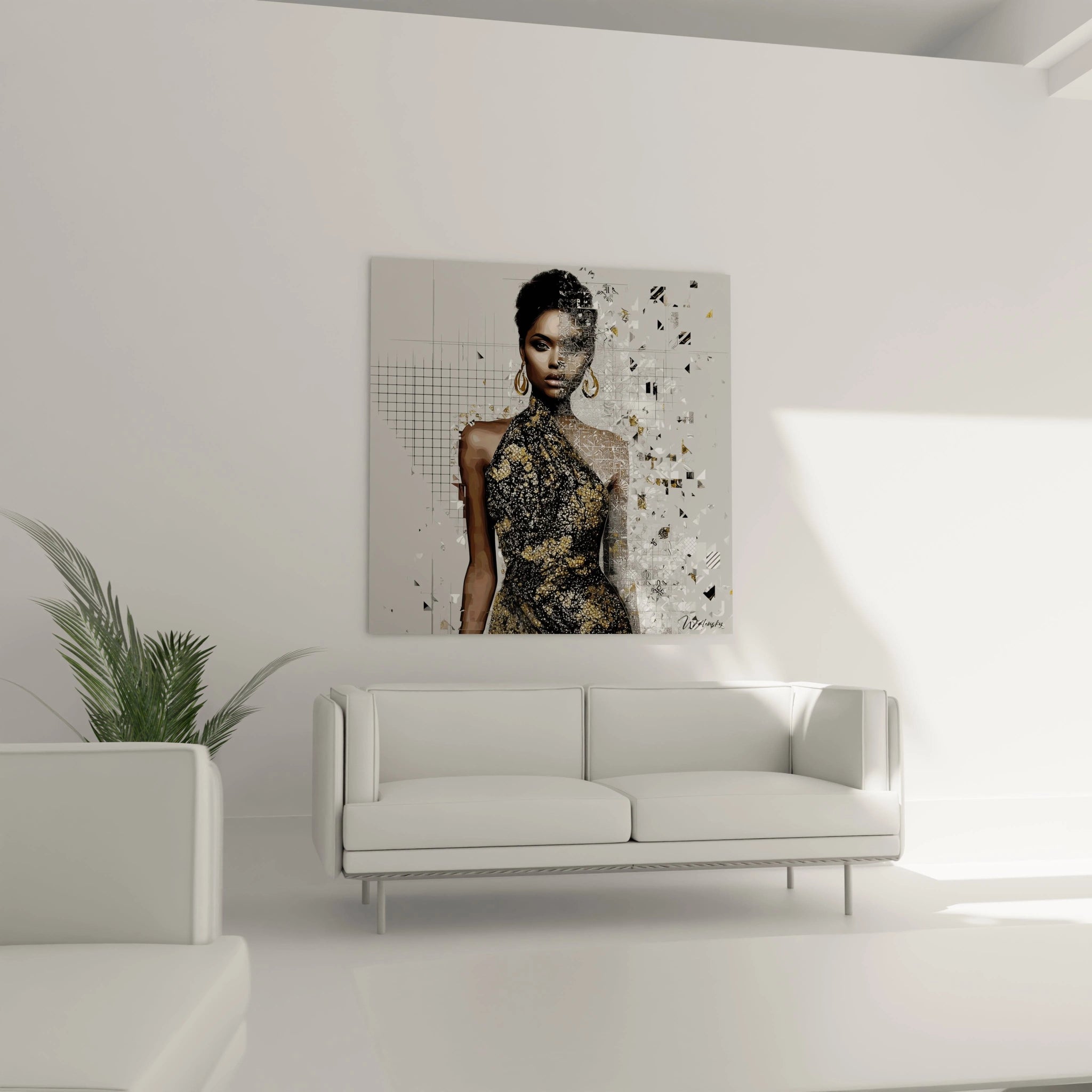 Tableau mural portrait chic haut de gamme représentant une femme élégante sur un fond artistique