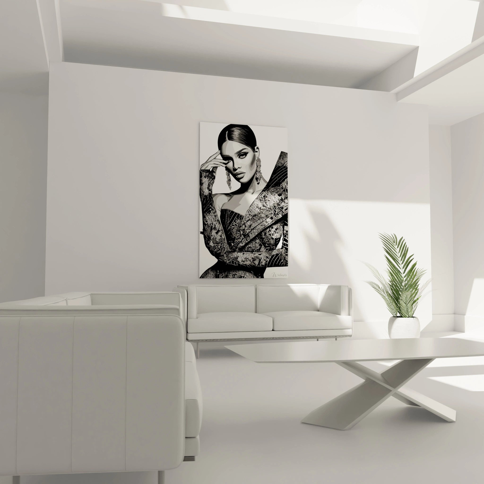 Tableau mural portrait glamour monochrome de Walensky avec un design élégant pour décoration intérieure moderne