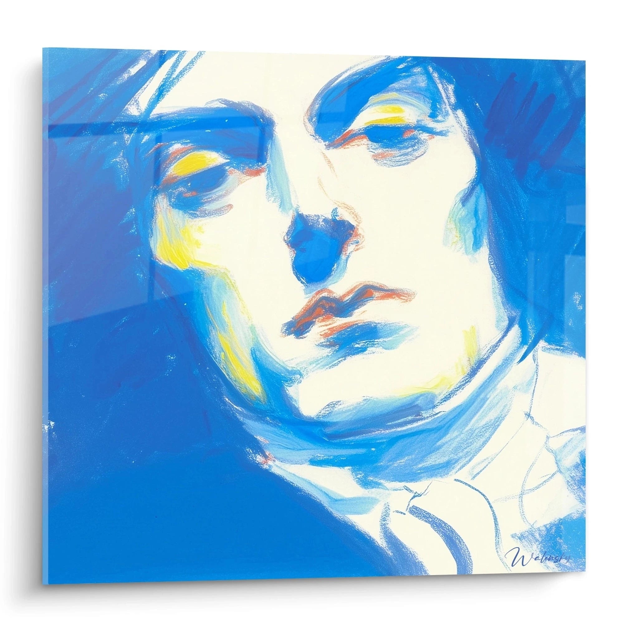 tableau cristal introspectif Louis XIV portrait moderne bleu stylise sur toile murale par Walensky