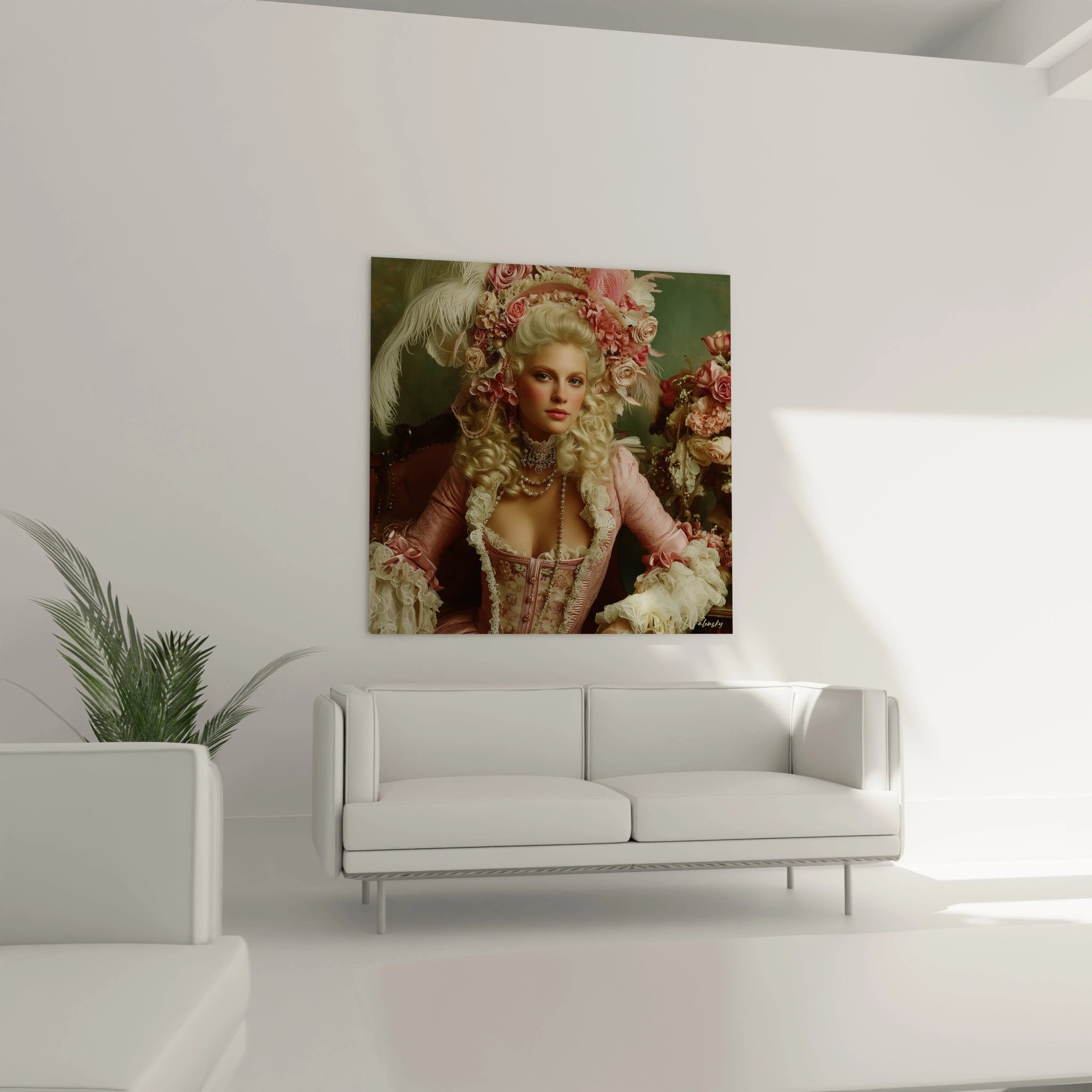 tableau Marie-Antoinette dentelle Walensky tableau mural femme aristocratique en robe rose ornee de dentelle