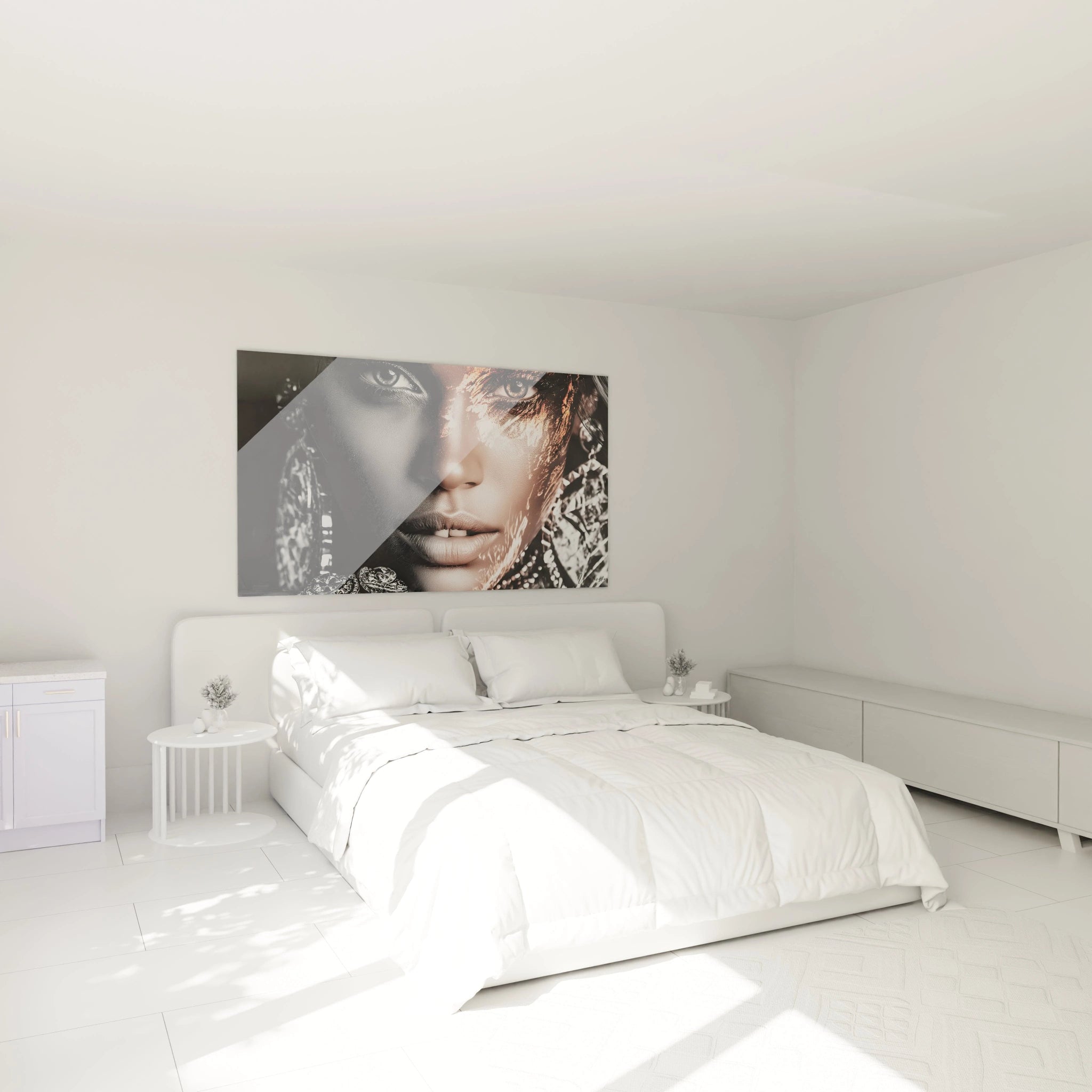 Tableau mural portrait designer élégance urbaine avec une femme moderne dans une chambre lumineuse