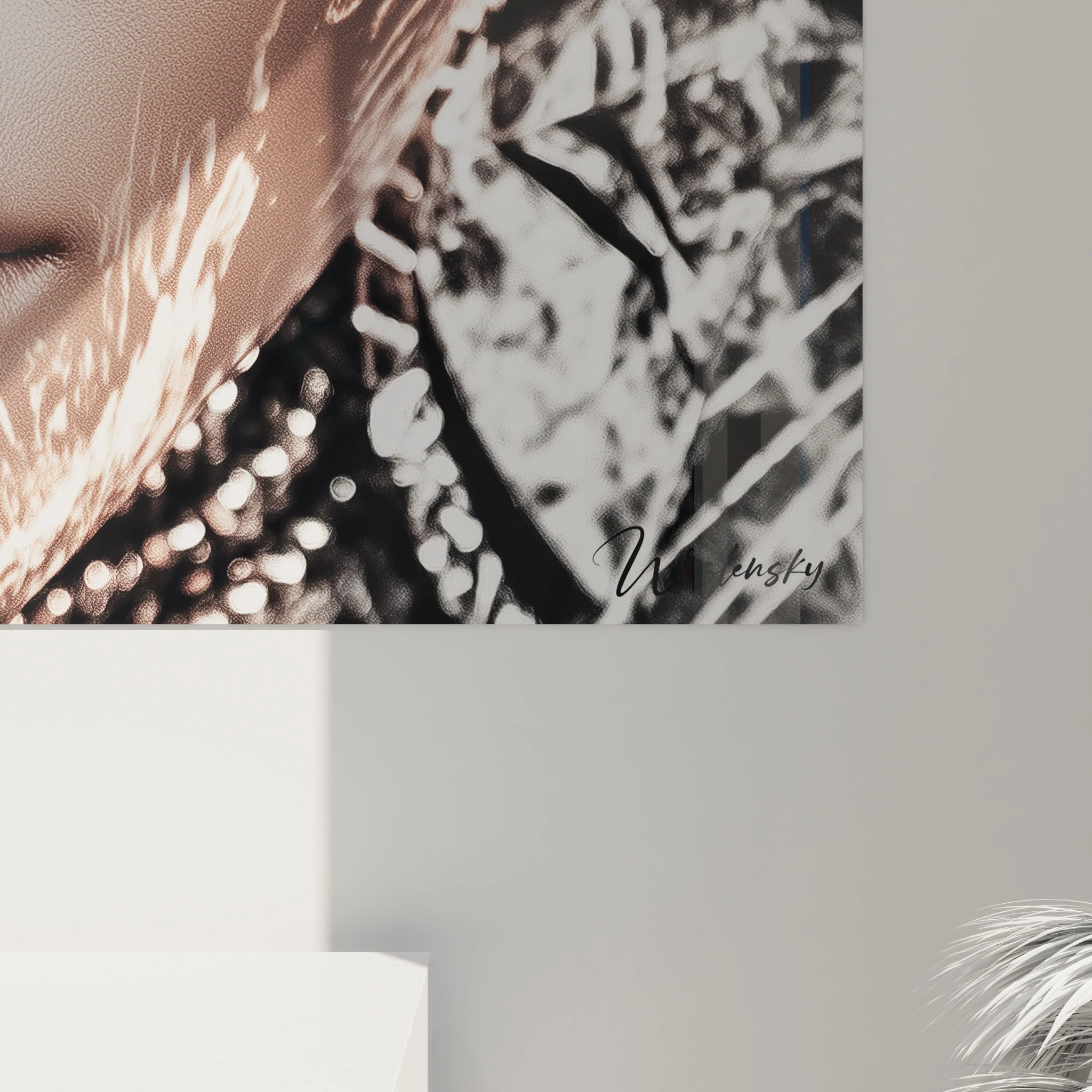 Tableau mural portrait designer élégance urbaine de Walensky avec un motif moderne.