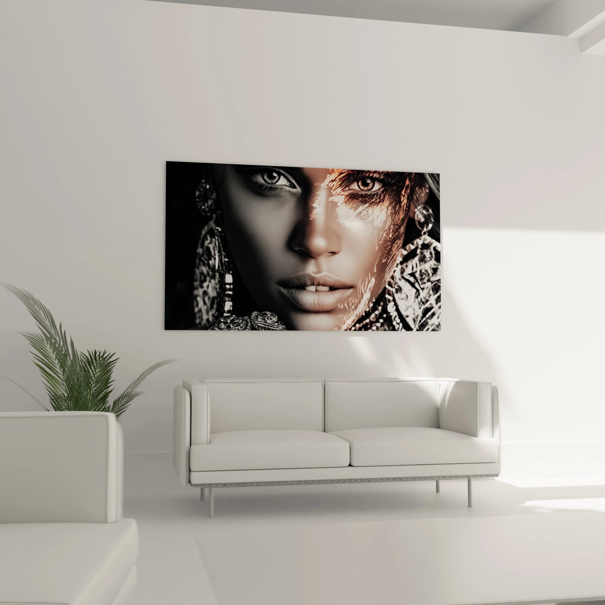 Tableau portrait designer élégance urbaine de Walensky avec un visage stylisé sur un mur moderne