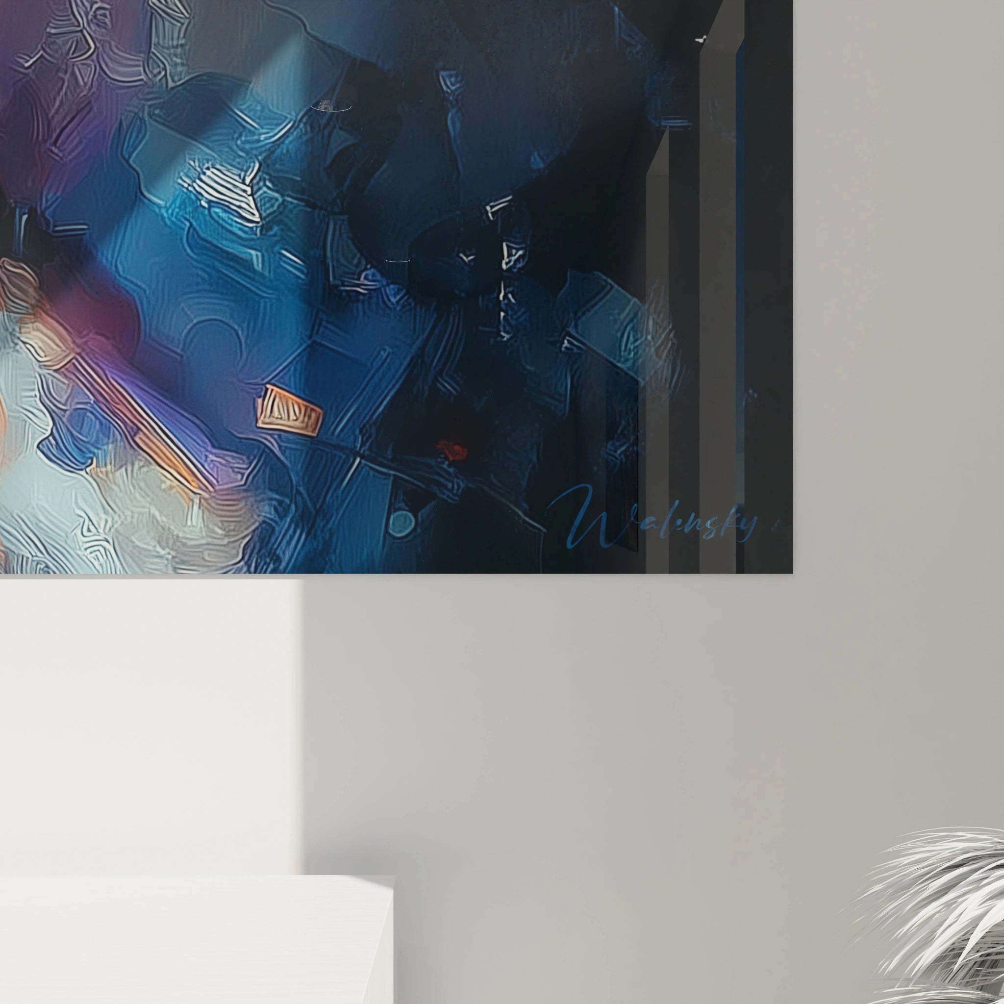 Tableau mural Walensky style portrait abstrait en bleu fonce signe decor contemporain tableau portrait Louis XIV