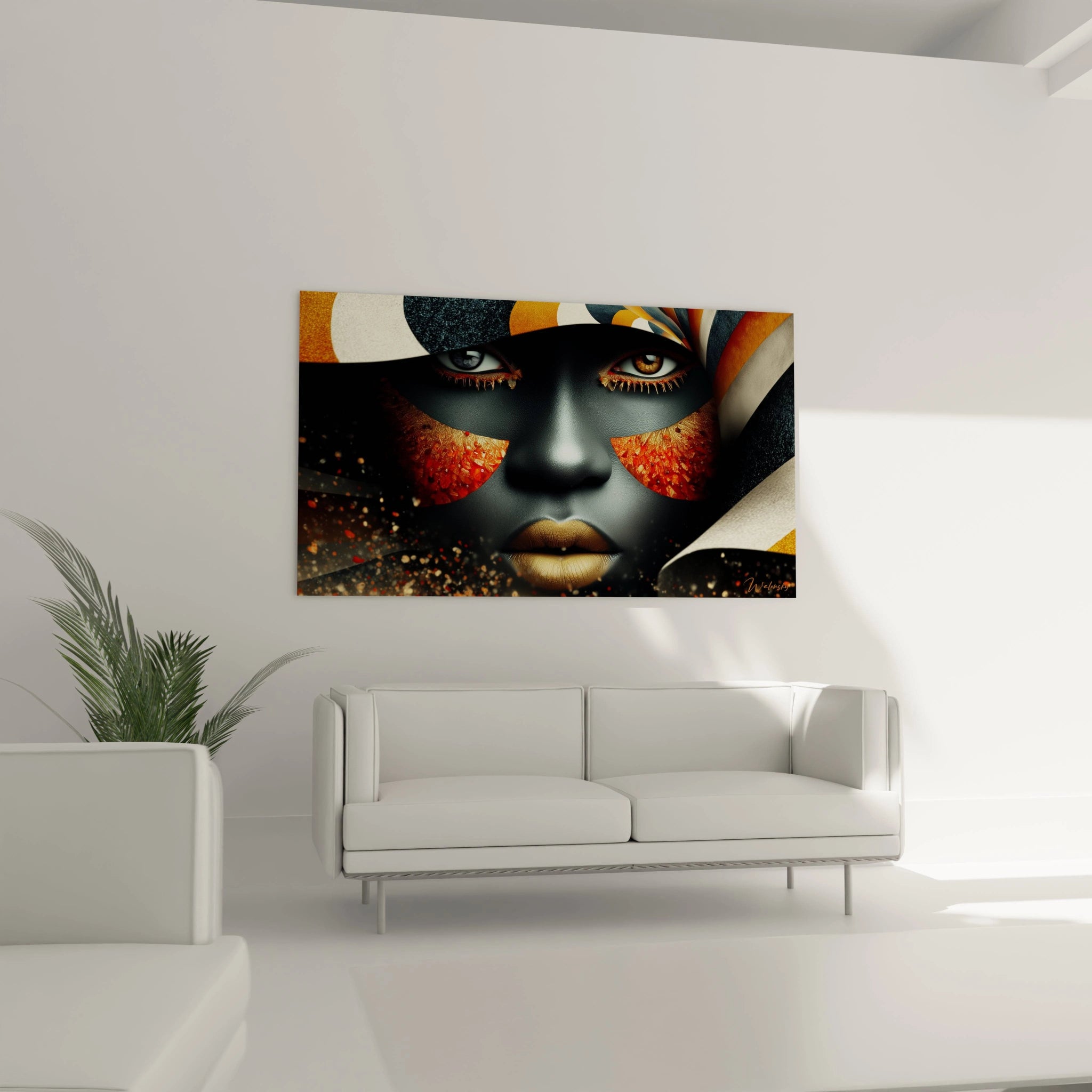 Tableau mural portrait visage africain avec des couleurs vives et un design artistique moderne