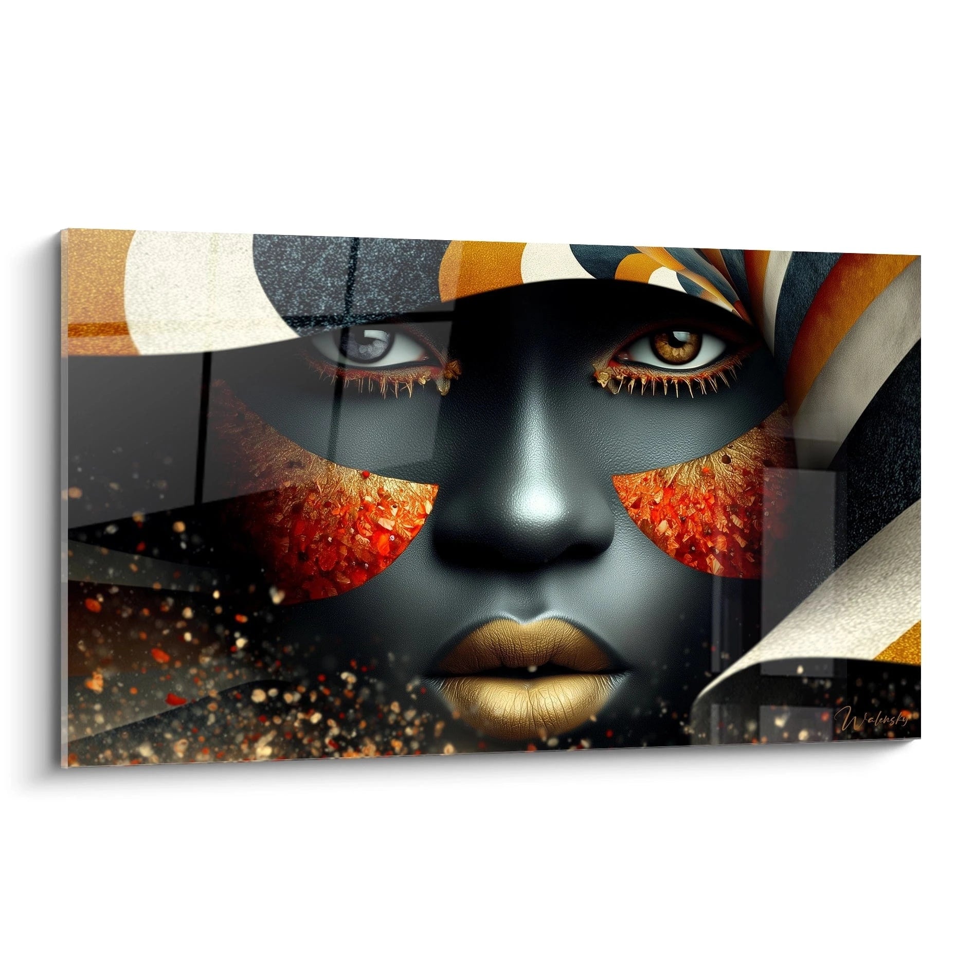 Tableau mural portrait visage africain avec des couleurs vives et un design abstrait captivant