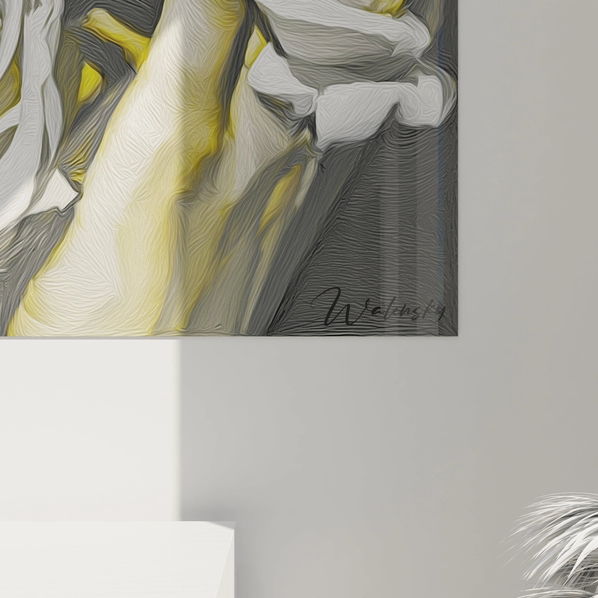 Tableau mural Walensky avec tableau portrait hyperréalisme femme aux tons jaunes et texture détaillée