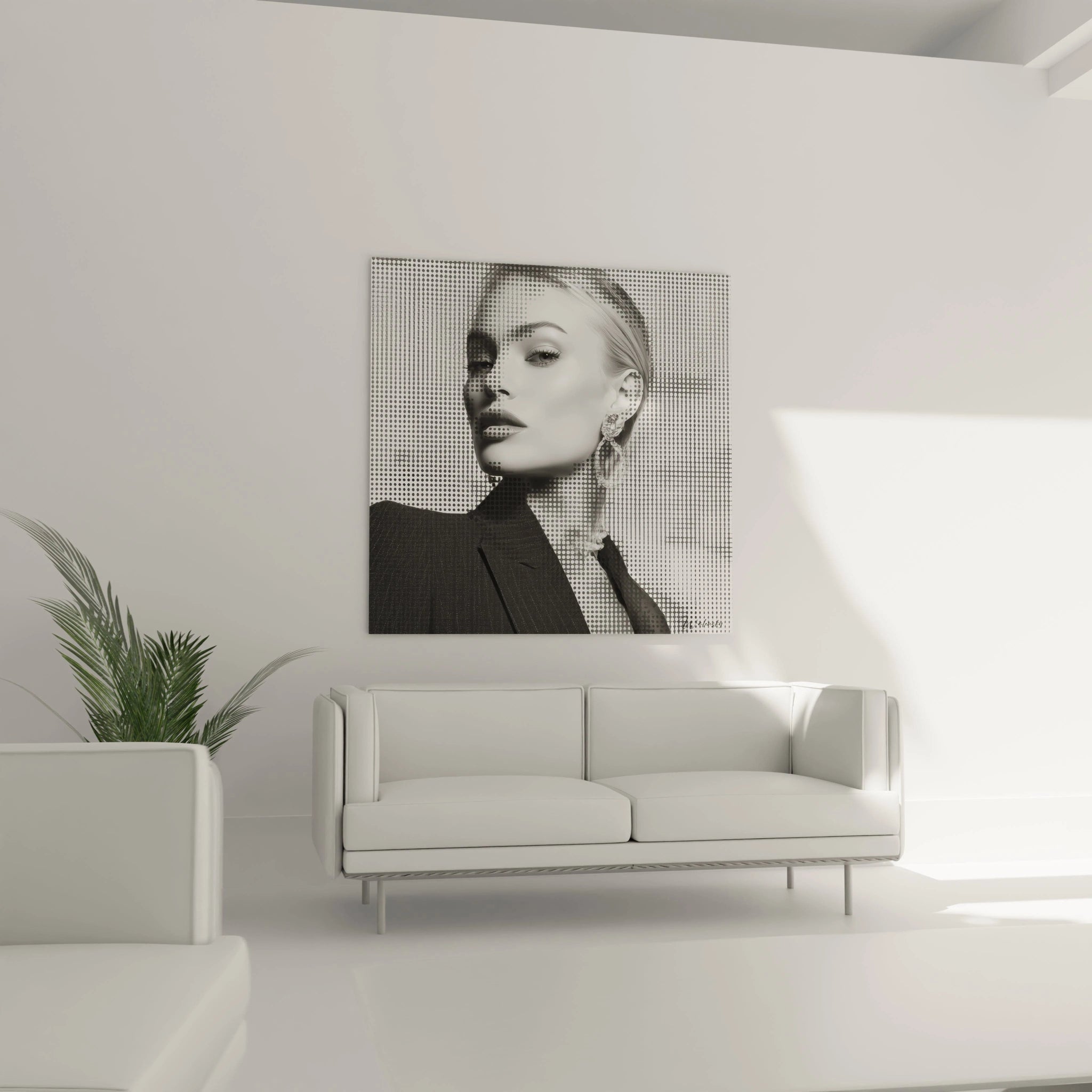 Tableau portrait femme noir et blanc de Walensky, parfait pour décorer un salon moderne