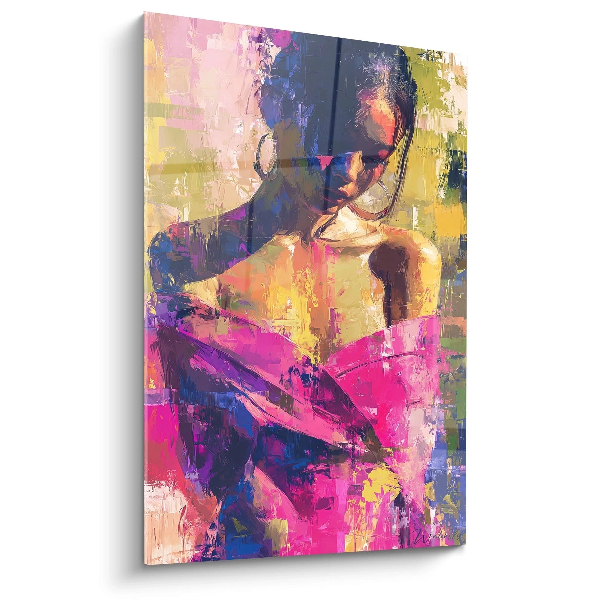 Tableau portrait femme abstrait de Walensky aux couleurs vives et aux formes artistiques