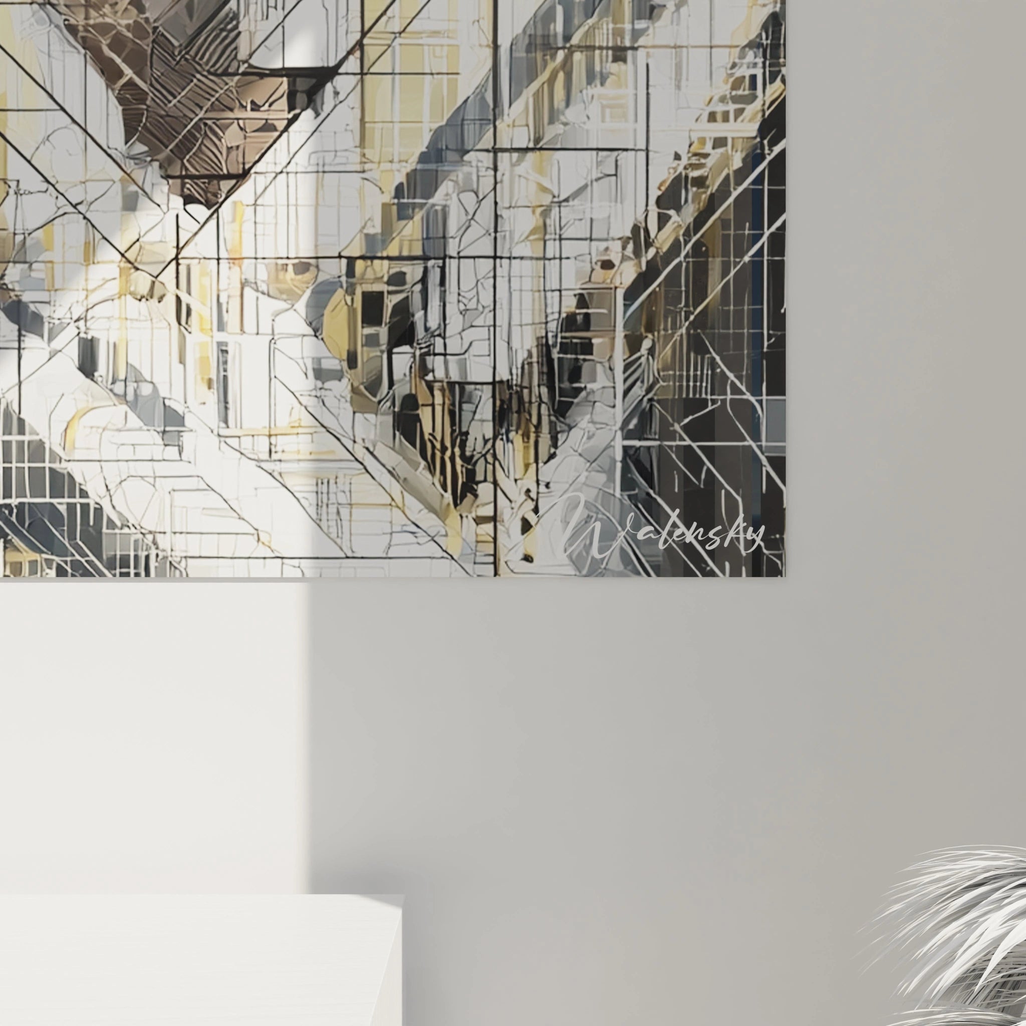 Tableau mural femme afro futuriste en noir et or avec des motifs géométriques modernes