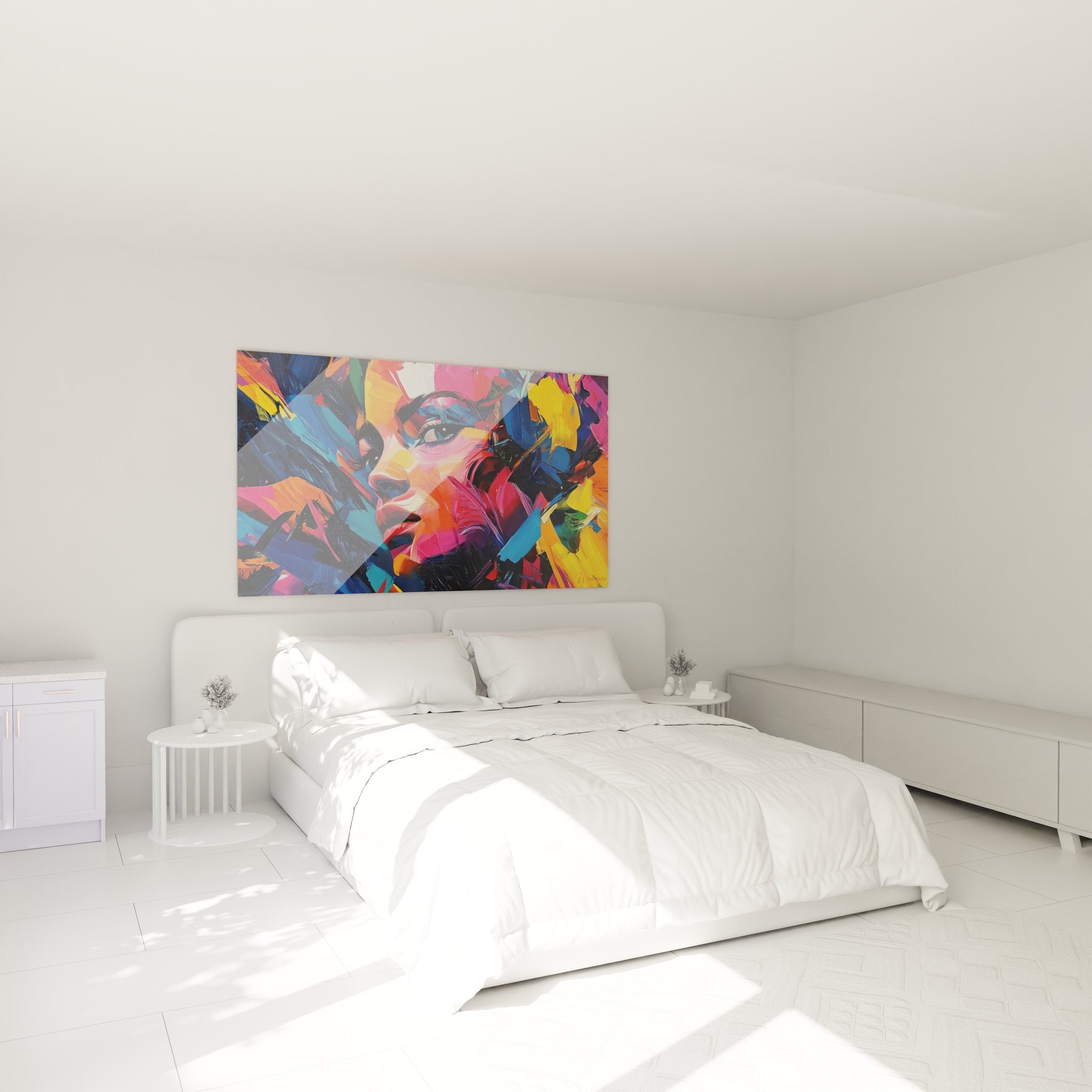 Tableau mural portrait femme expressif décorant une chambre moderne style contemporain