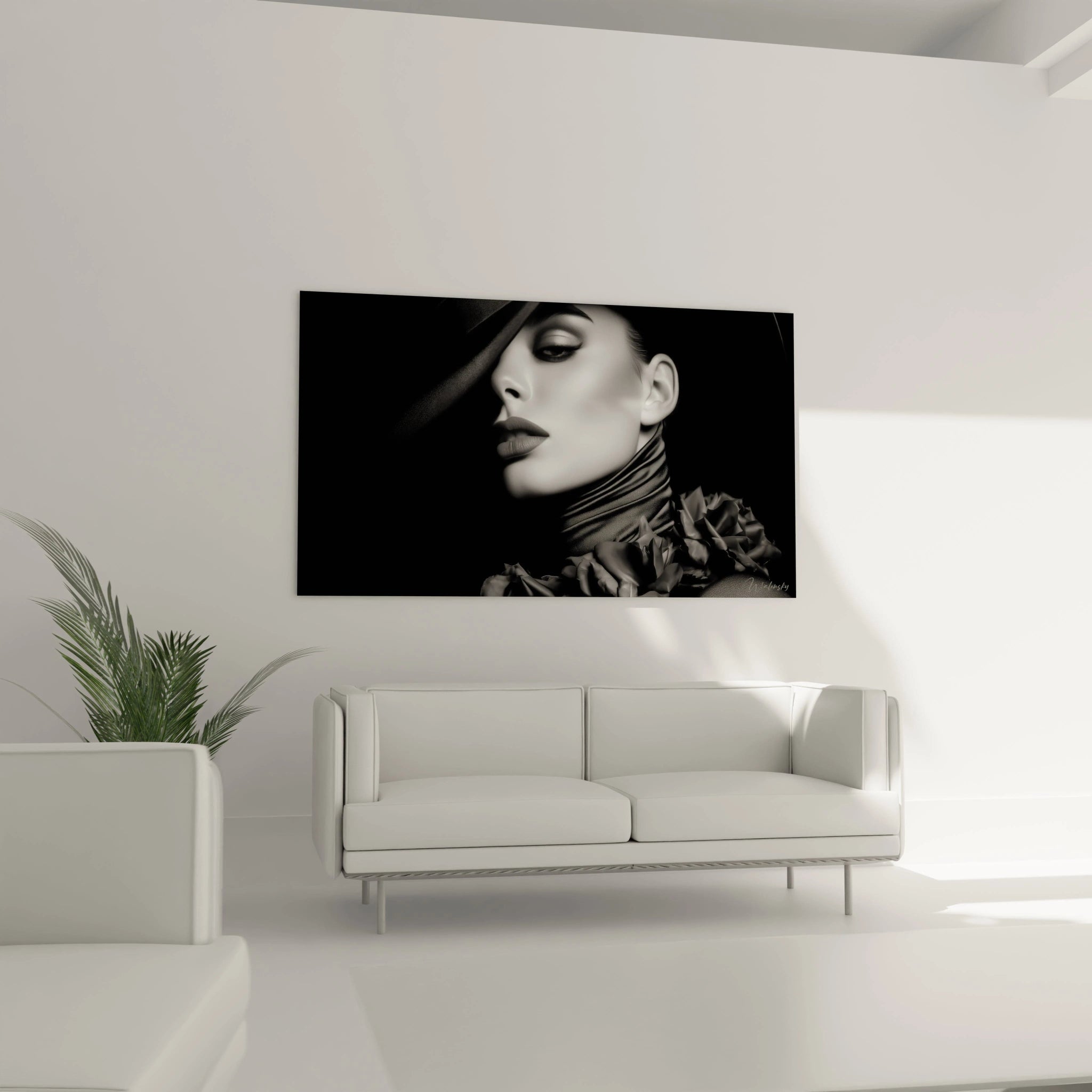 Tableau portrait femme noir et blanc de Walensky, idéal pour décorer un salon moderne