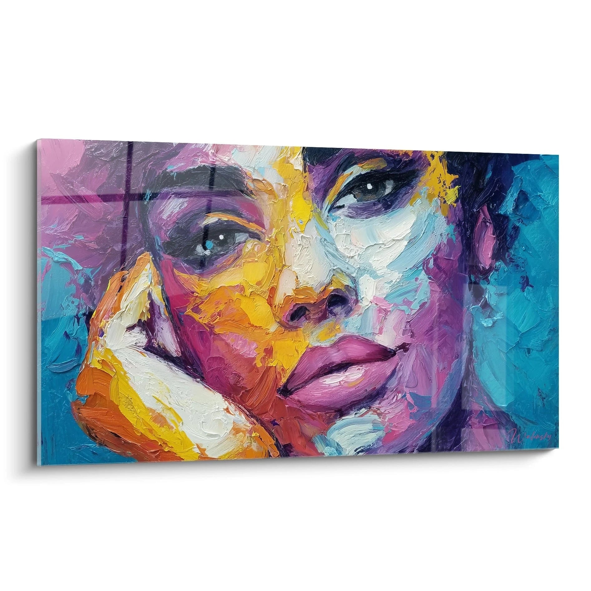 Tableau portrait femme coloré de Walensky avec des couleurs vives et des détails artistiques.