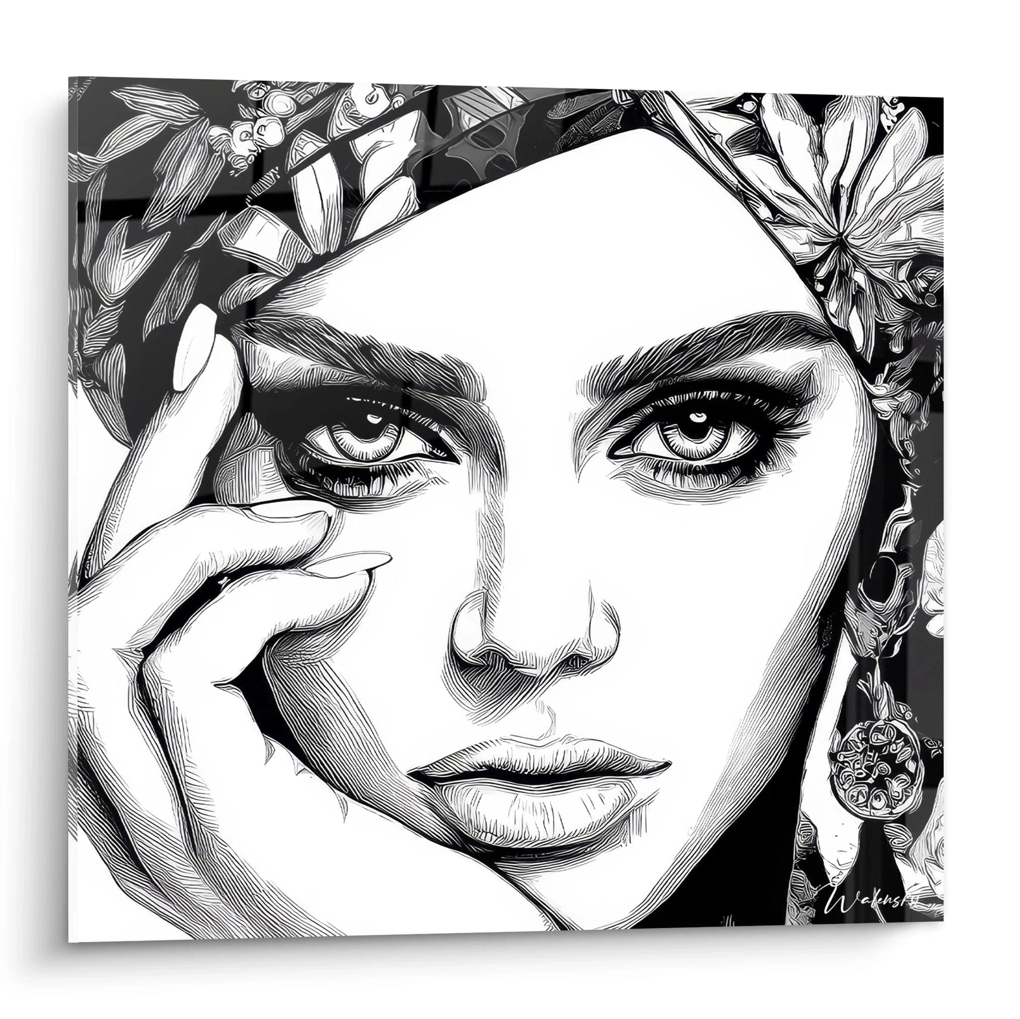 Tableau mural portrait femme moderne de Walensky avec un design élégant et des détails floraux