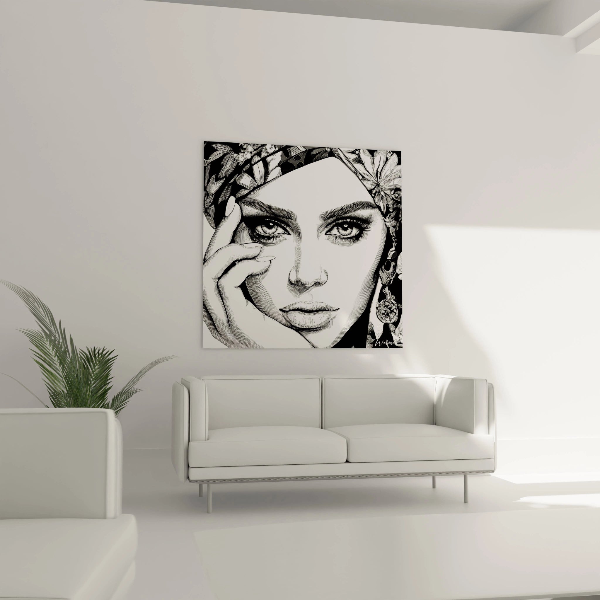 Tableau portrait femme moderne de Walensky, illustration élégante en noir et blanc pour la décoration intérieure