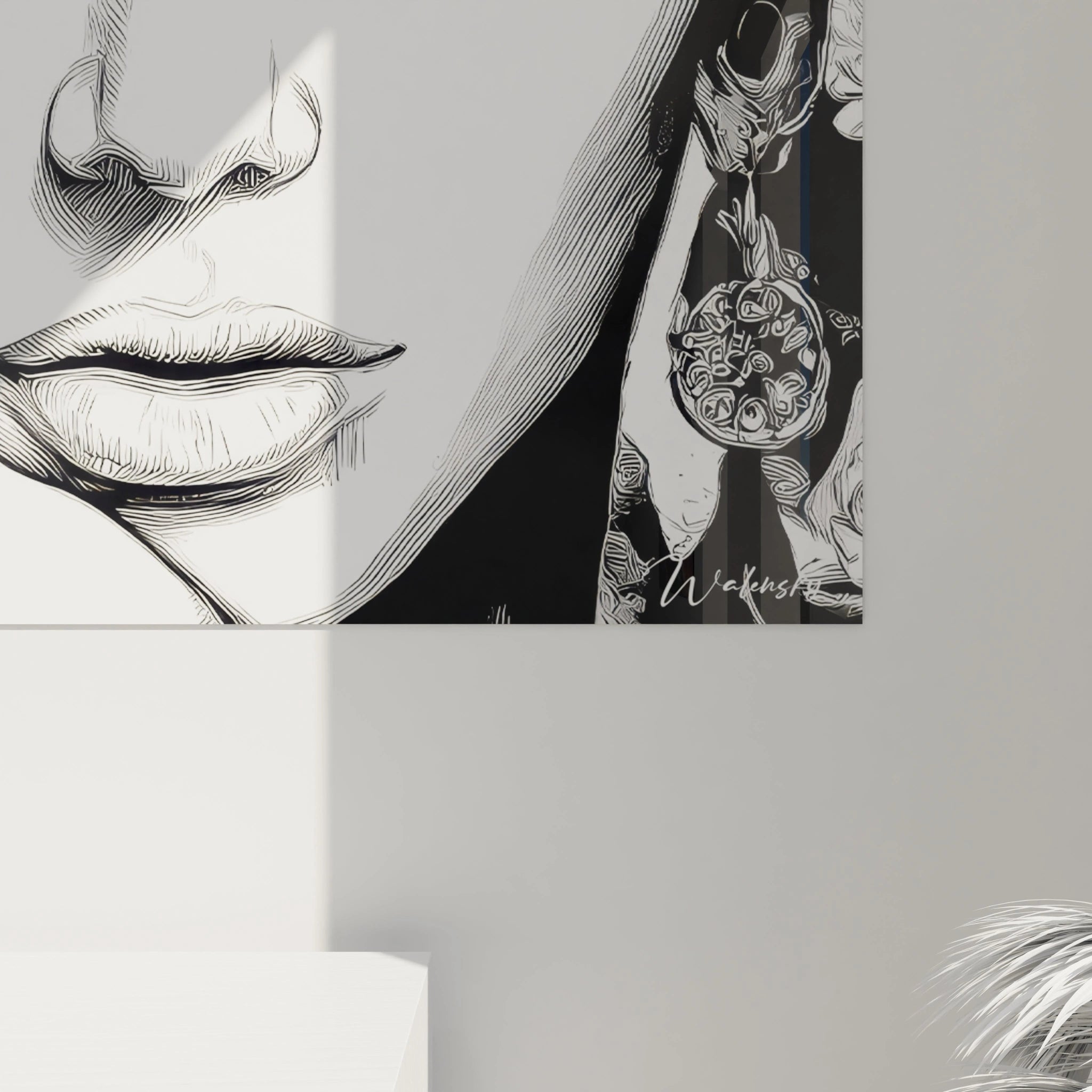 Tableau mural portrait femme moderne de Walensky avec style minimaliste en noir et blanc