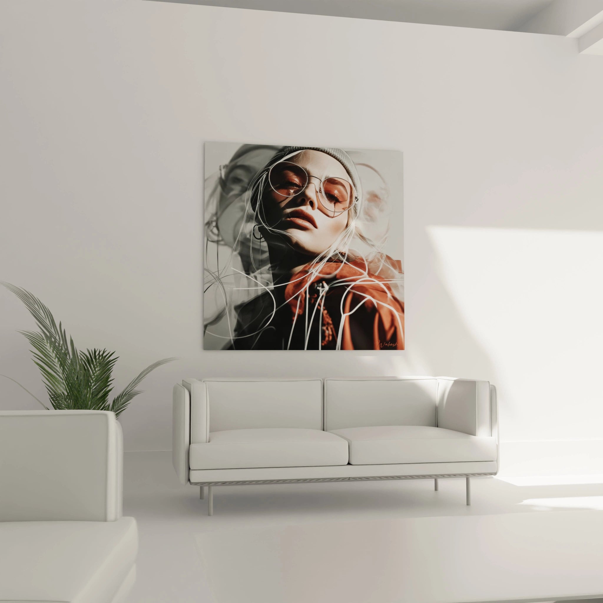 Tableau portrait femme abstrait de Walensky, design moderne avec nuances et lignes fluides