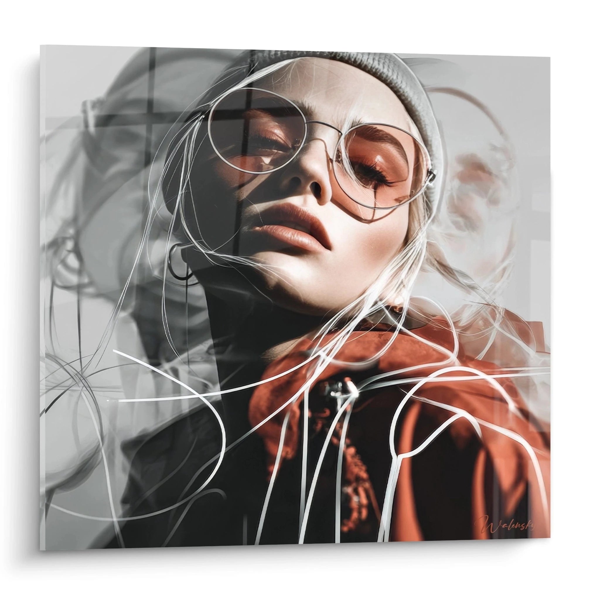 Tableau mural portrait femme abstrait avec des couleurs modernes et des lignes fluides par Walensky