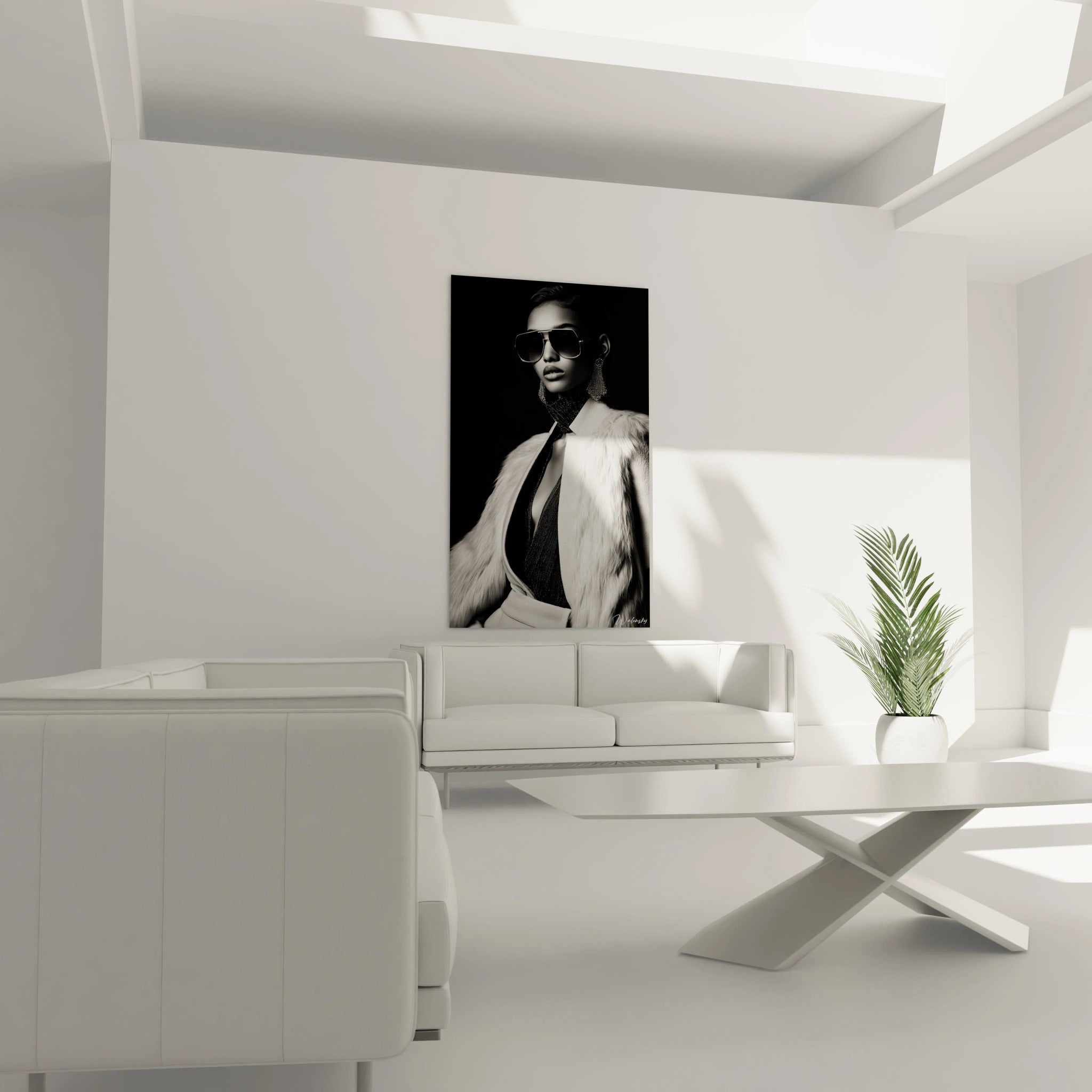 Tableau portrait femme noir et blanc de Walensky, élégant décor mural pour salon moderne