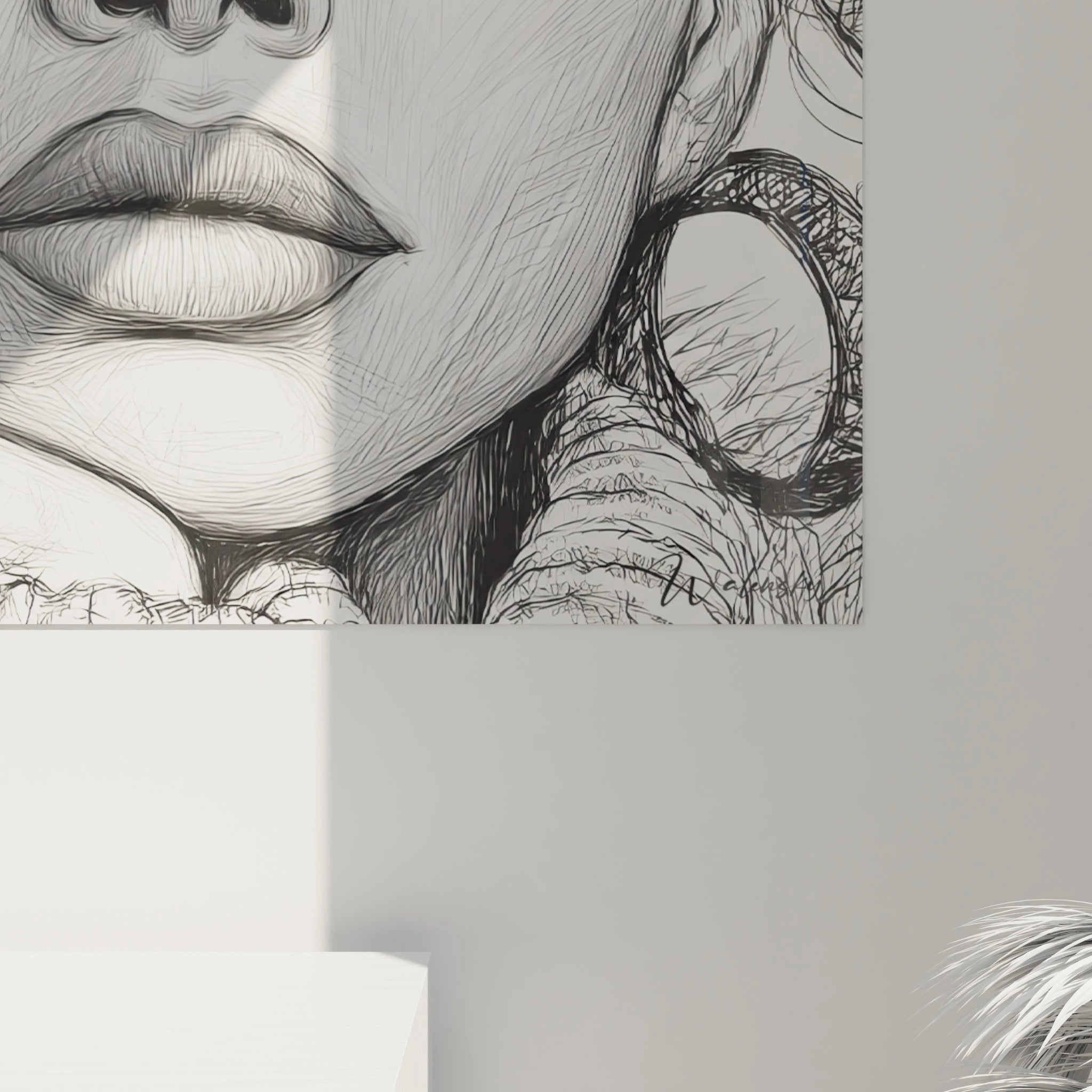 Tableau portrait femme de Walensky avec un design élégant et des détails artistiques en noir et blanc