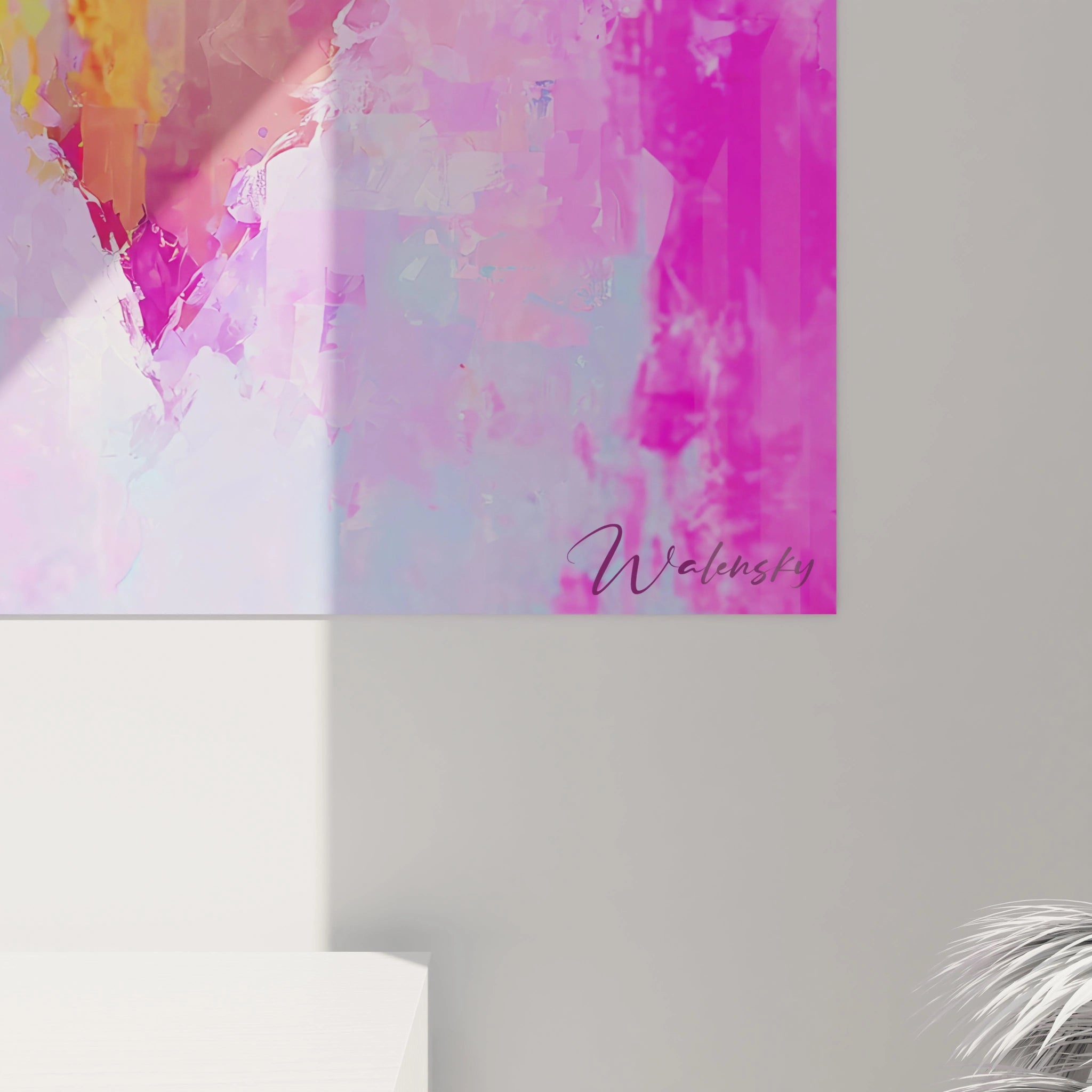 Tableau portrait femme expressionniste de Walensky avec des couleurs vives sur un fond abstrait