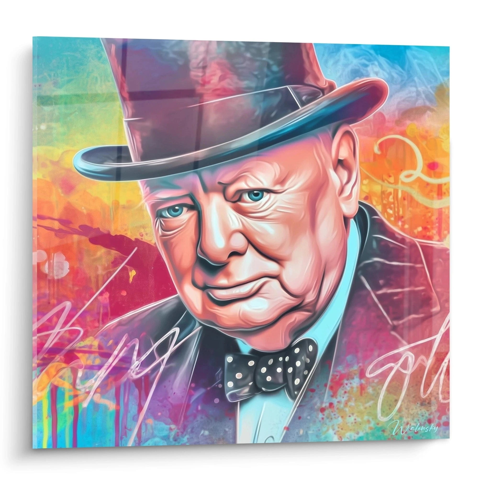 tableau portrait Winston Churchill Walensky en couleurs vives style pop art sur toile murale