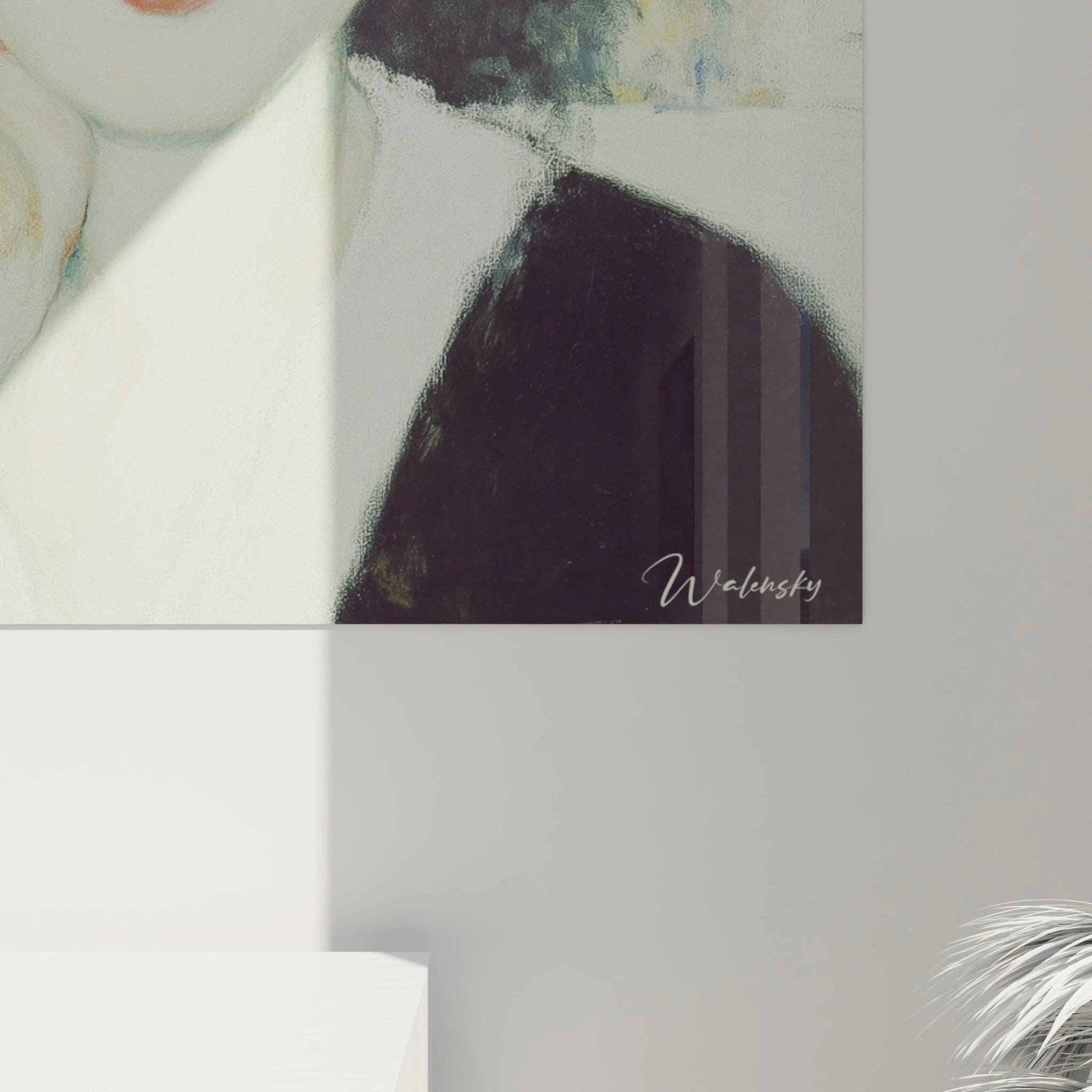 tableau portrait symboliste Walensky portrait feminin en gros plan tons pastel accroche au mur signature visible