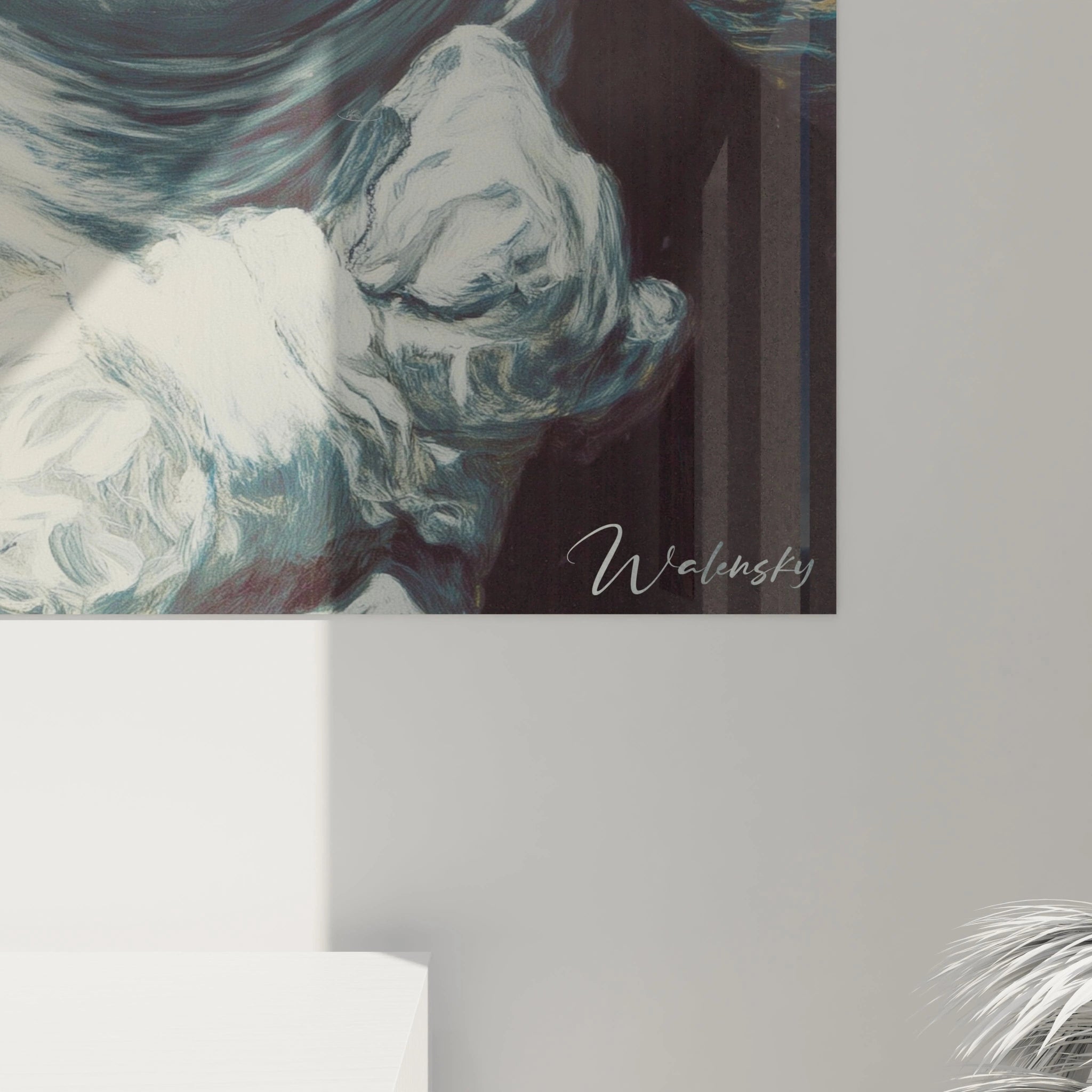 Tableau mural Walensky montrant un visage féminin aux tons doux et drapés tableau portrait préraphaélite pour déco