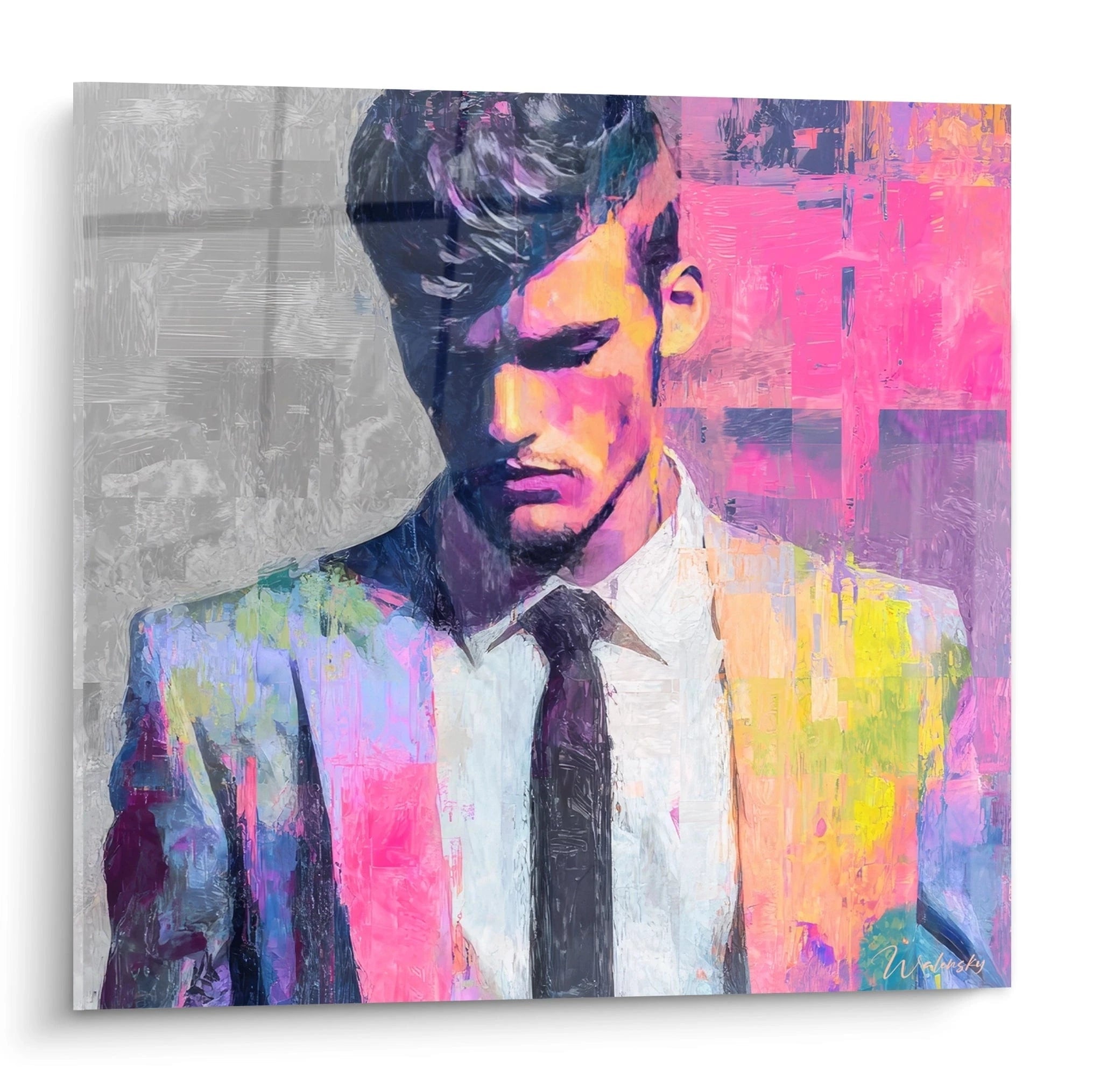 Tableau mural portrait homme pop art de Walensky avec des couleurs vives et un style moderne