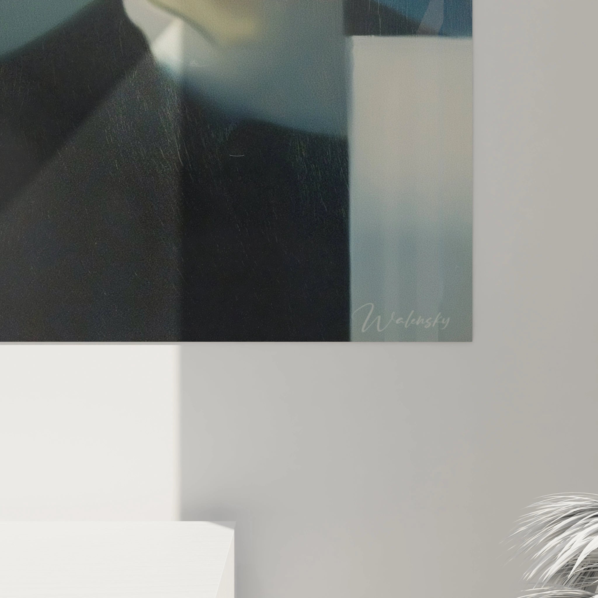 Tableau mural Walensky présentant un tableau portrait flou dadaïsme signé sur mur blanc