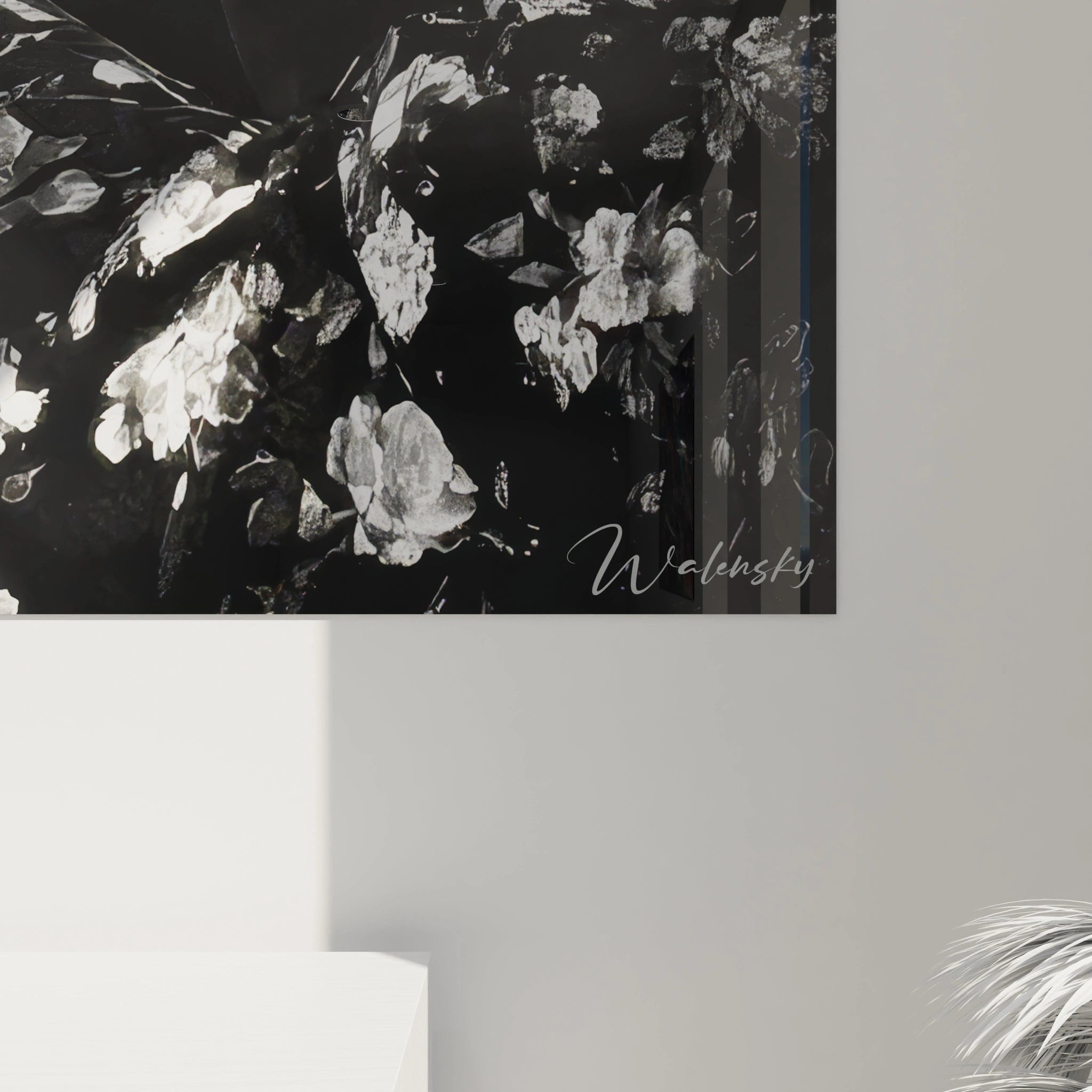 Tableau mural portrait noir et blanc de fleurs, design élégant pour décoration intérieure