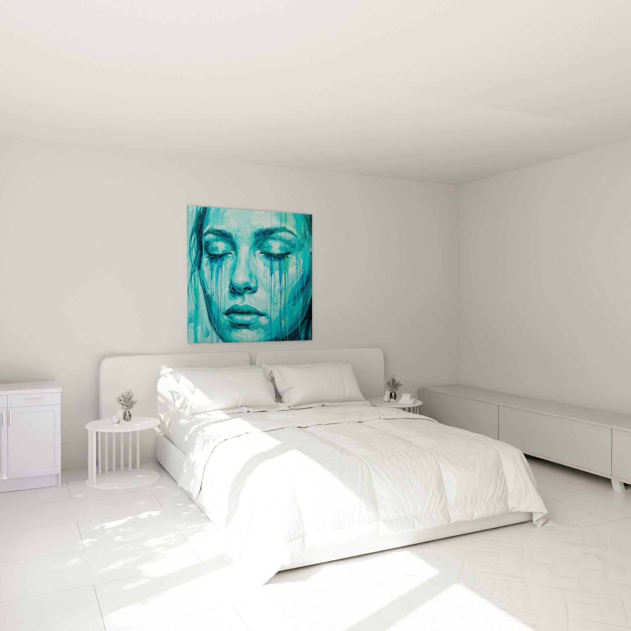 Porträtgemälde Frau blaue Tränen Schlafzimmerdekoration Urban Art zeitgenössische Kunst