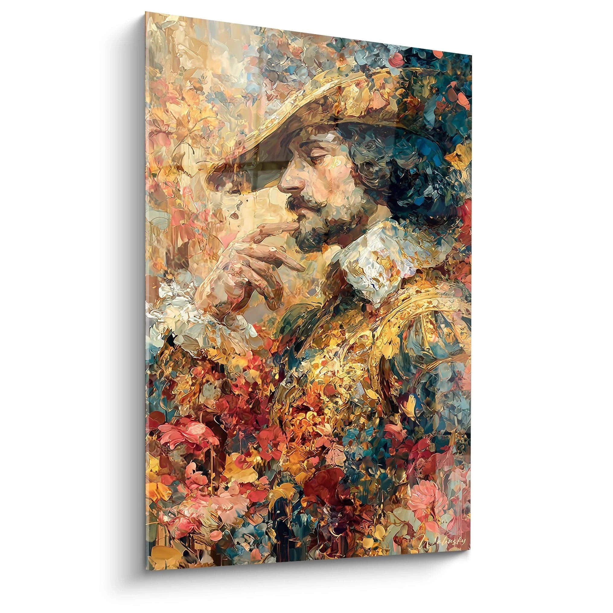 tableau portrait renaissance Walensky homme baroque au chapeau plumes couleurs chaudes