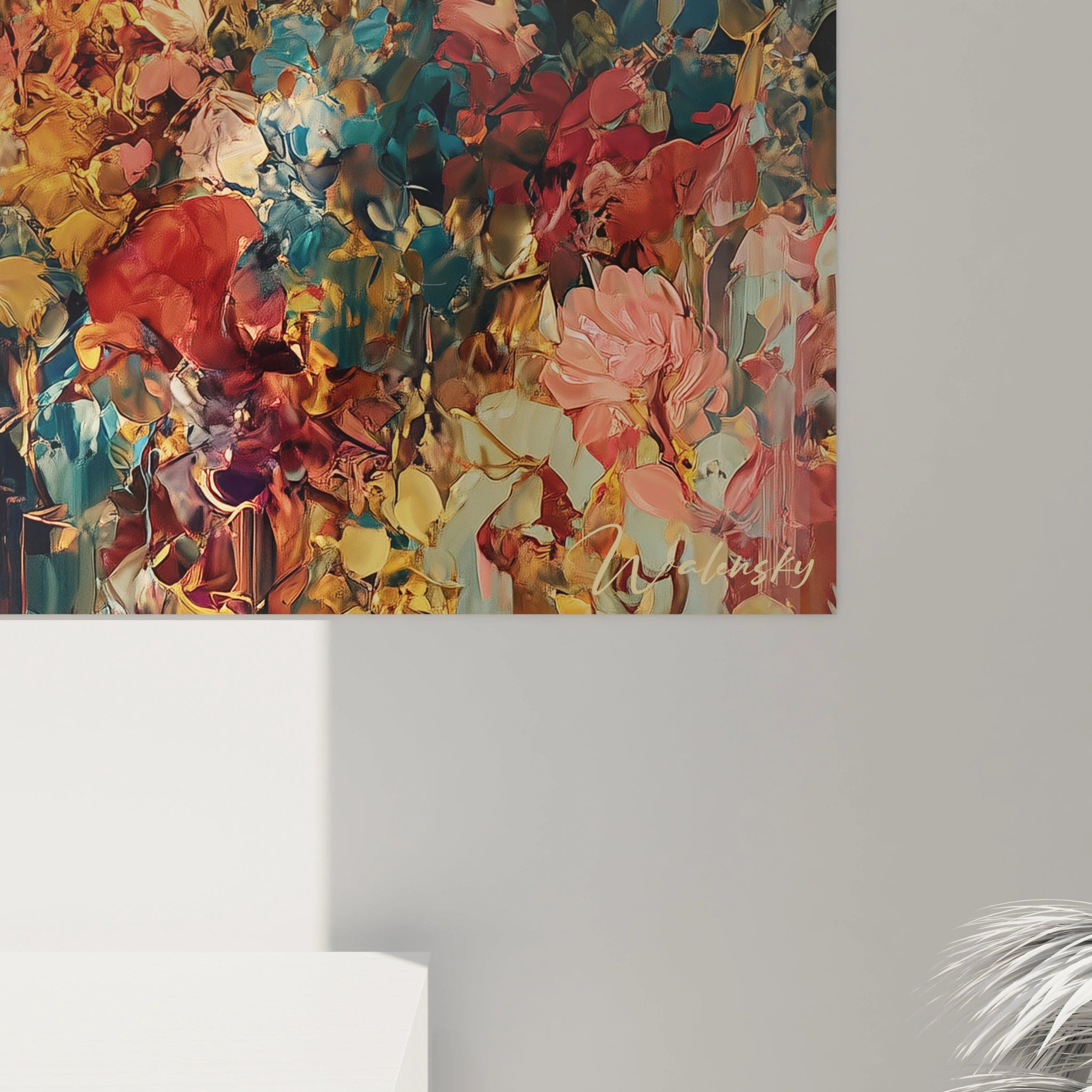 Tableau mural Walensky gros plan couleurs florales abstraites empatement peinture tableau portrait renaissance decor salon